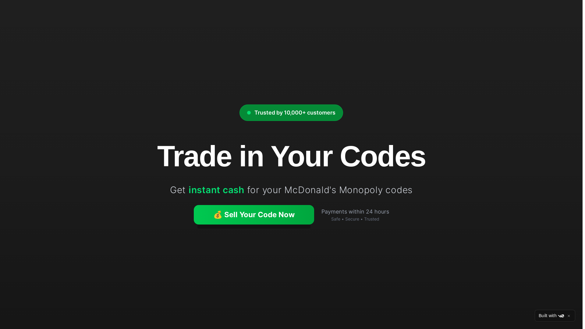 website screenshot of https://trademycodes.live/