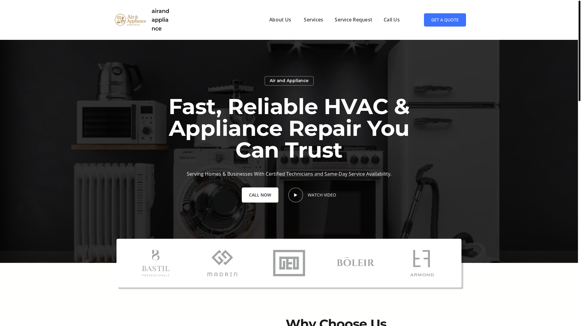 website screenshot of https://airandapplianceservice.com/