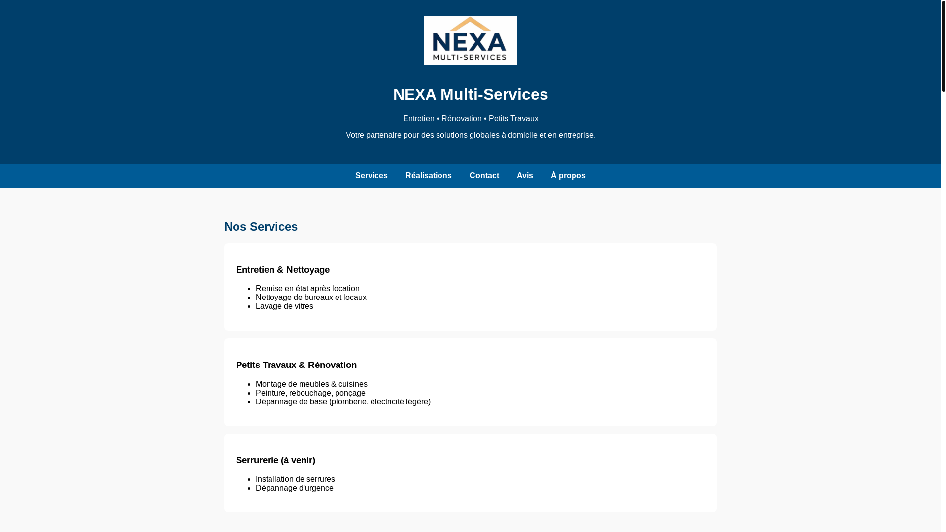website screenshot of https://multiservicesnexa.com/
