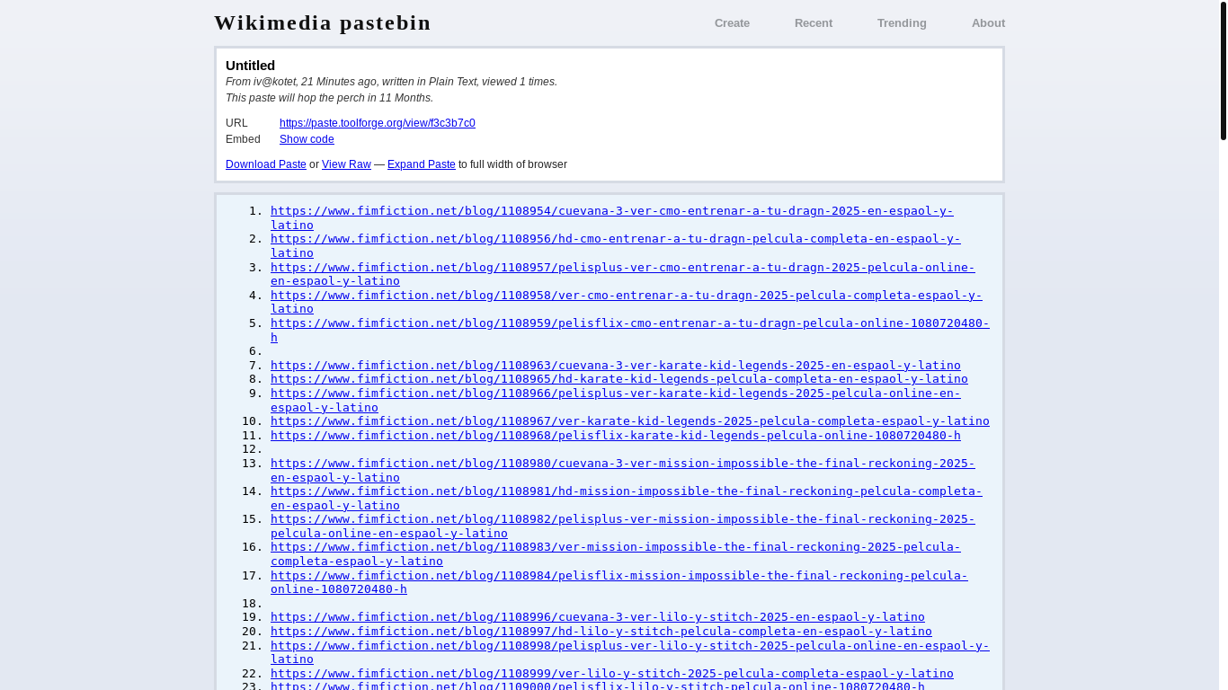 website screenshot of https://paste.toolforge.org/view/f3c3b7c0
