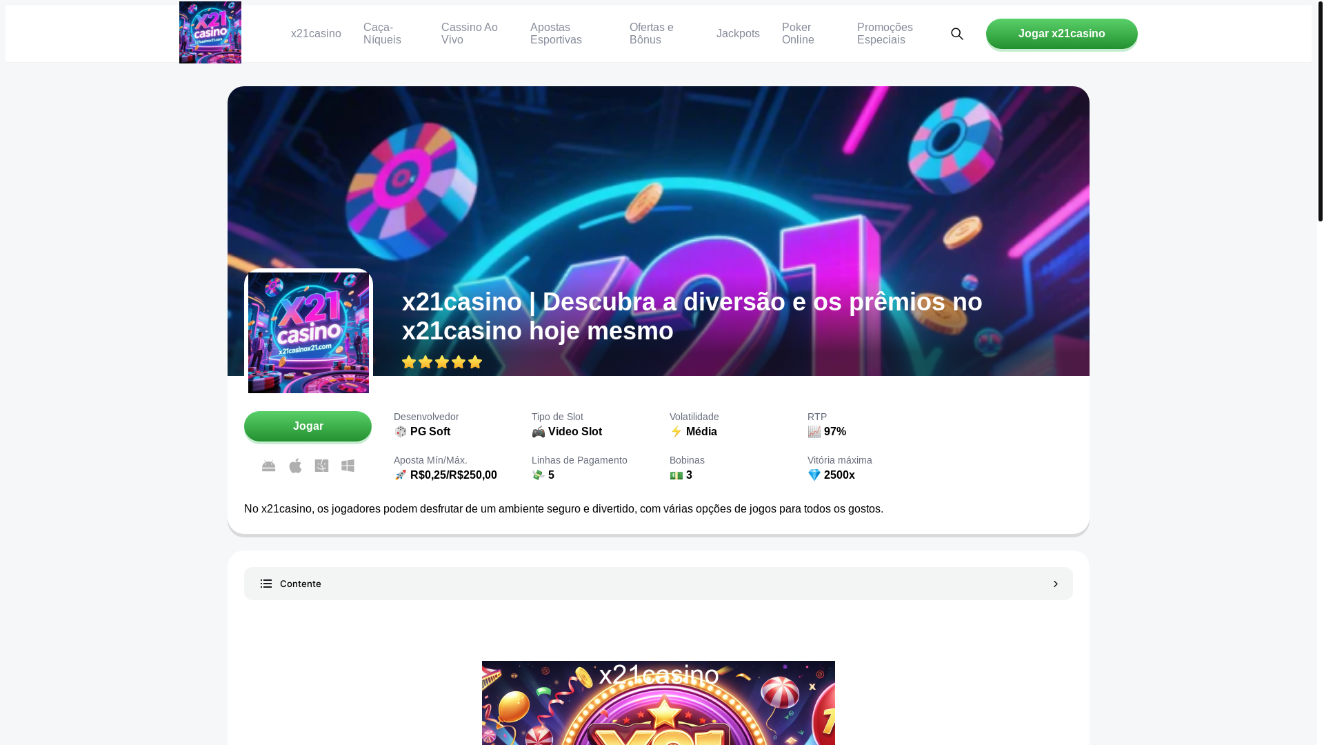 website screenshot of https://x21casinox21.com/