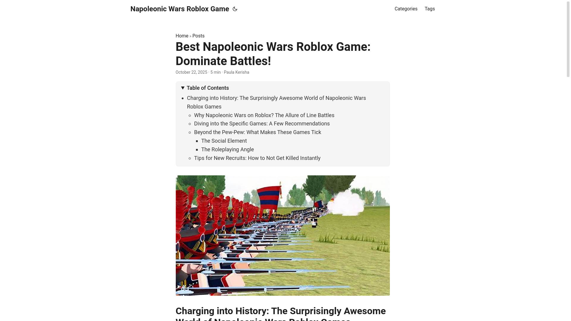website screenshot of https://napoleonic-wars-roblox-game.pages.dev/