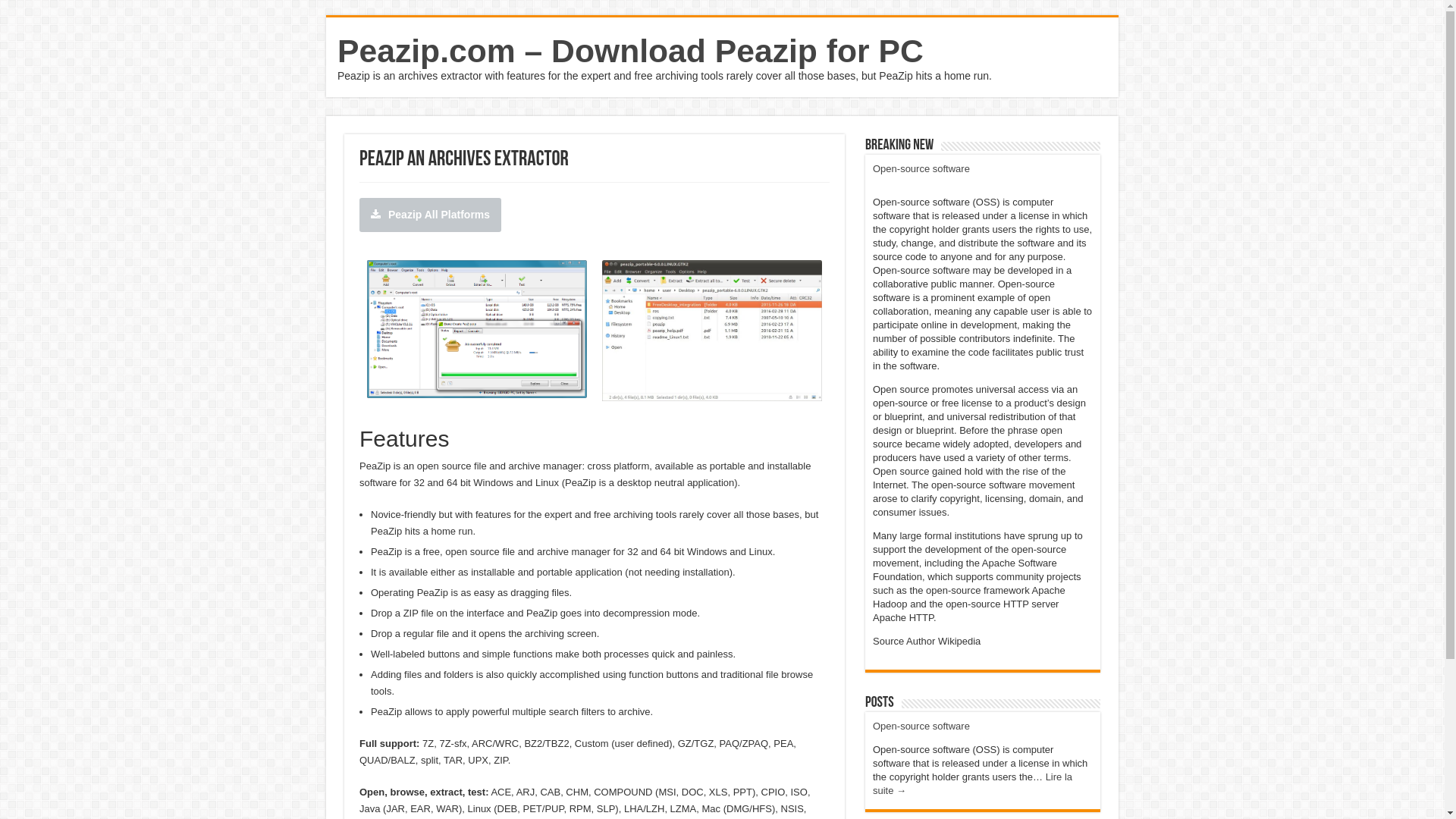 website screenshot of https://peazip.com/
