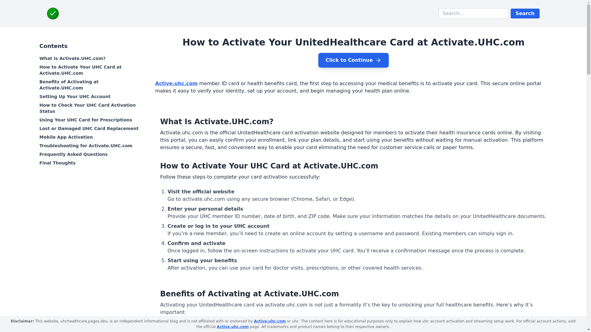 website screenshot of https://uhchealthcare.pages.dev/