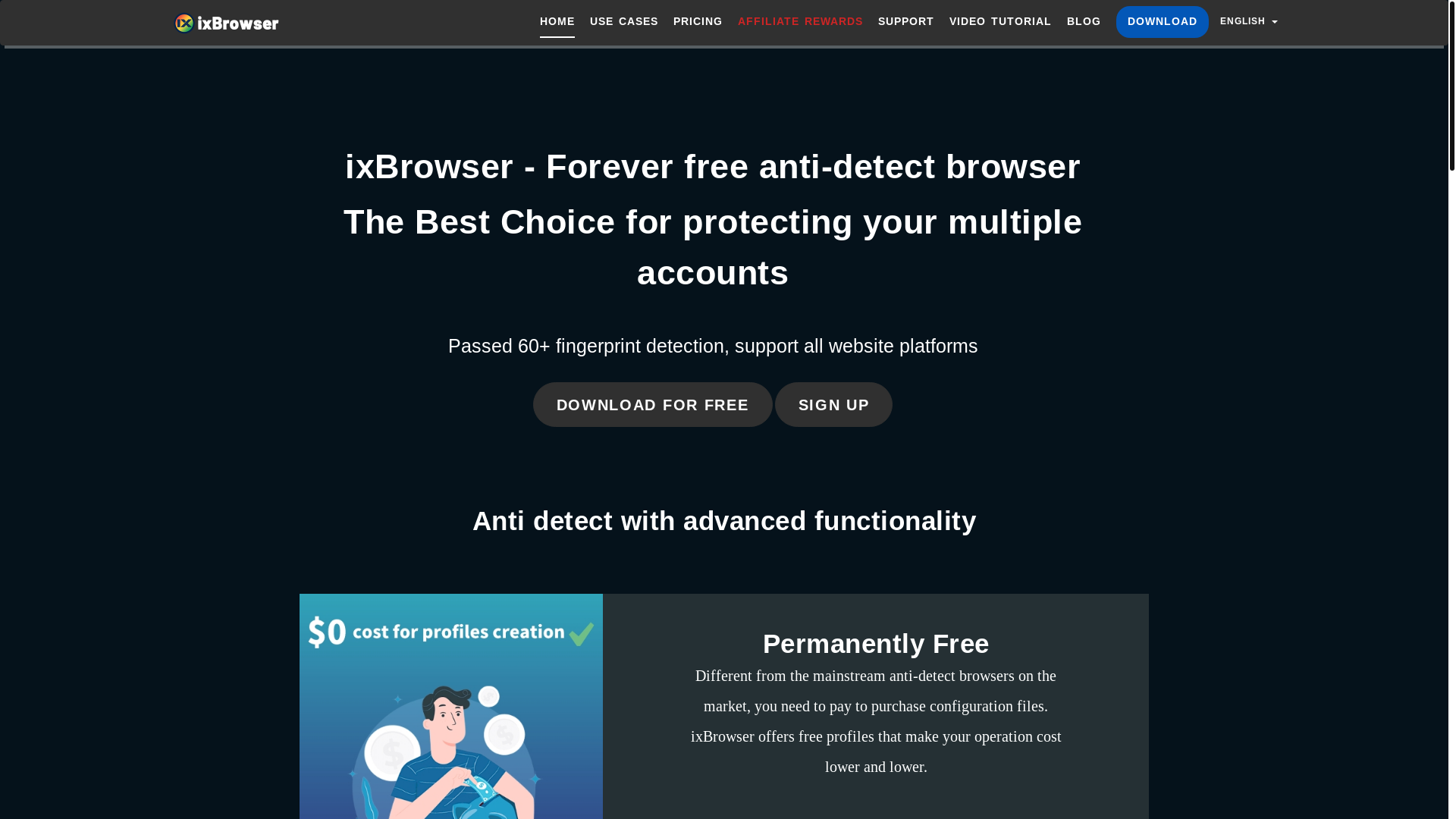 website screenshot of https://ixbrowser.com/