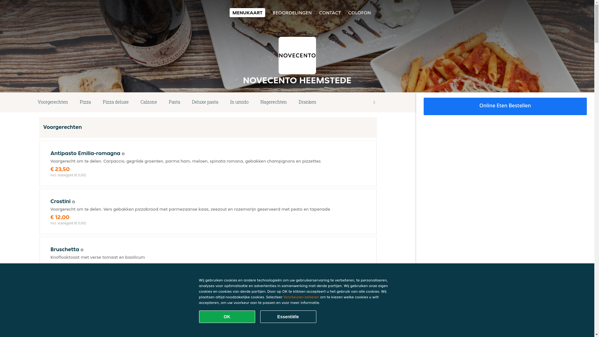 website screenshot of https://novecento-heemstede.nl/