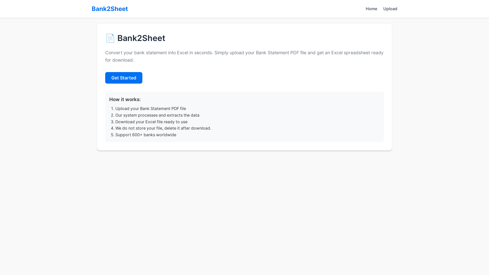 website screenshot of https://bank2sheet.app/