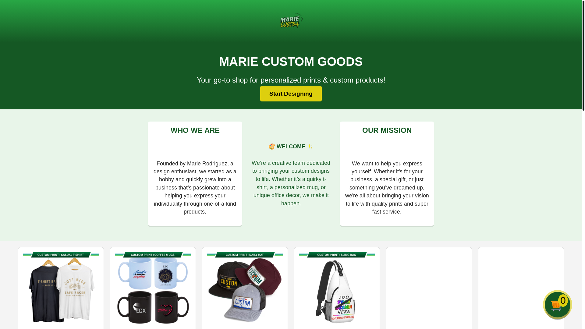 website screenshot of https://mariecustom.shop/