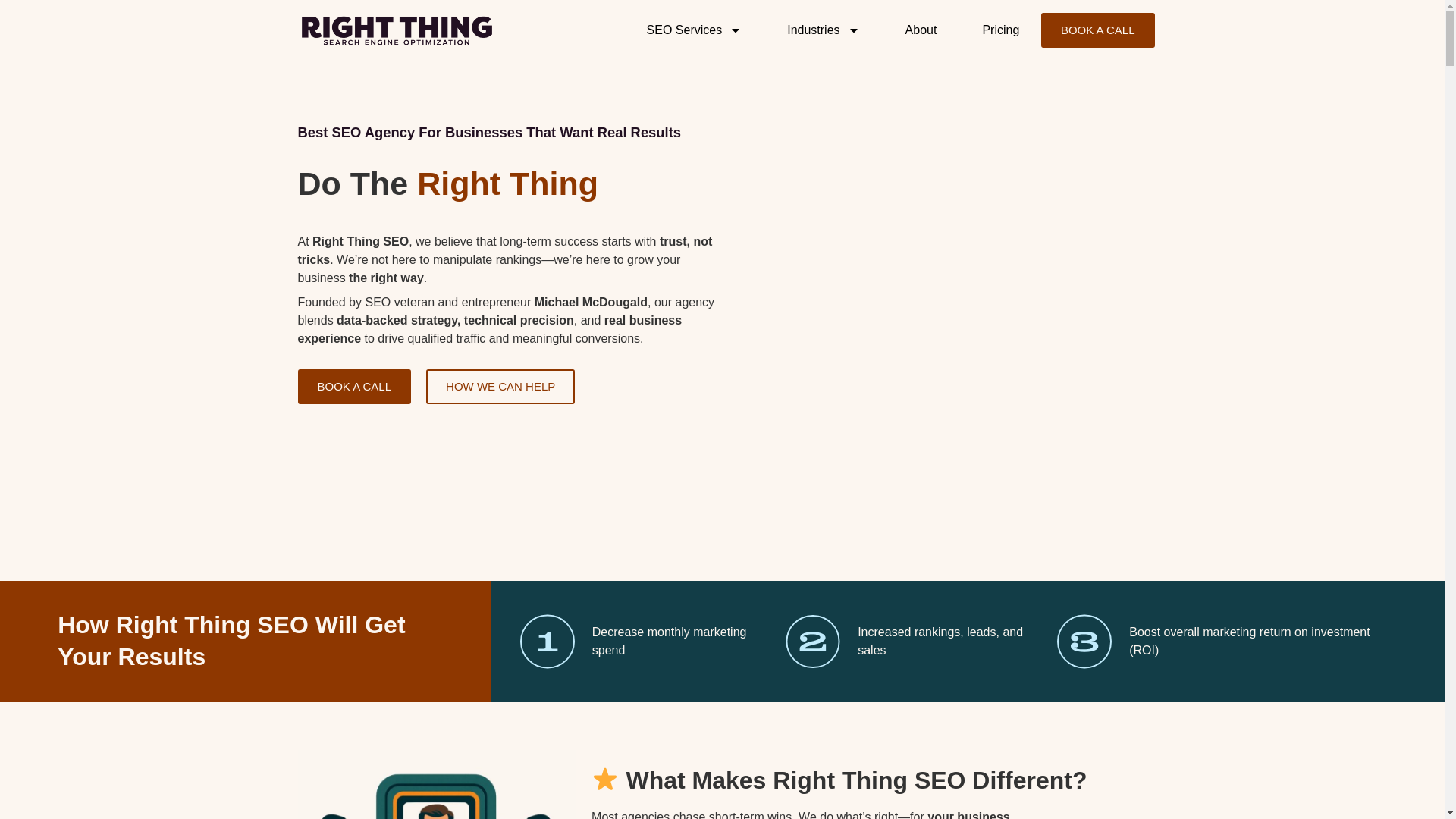 website screenshot of https://rightthingseo.com/