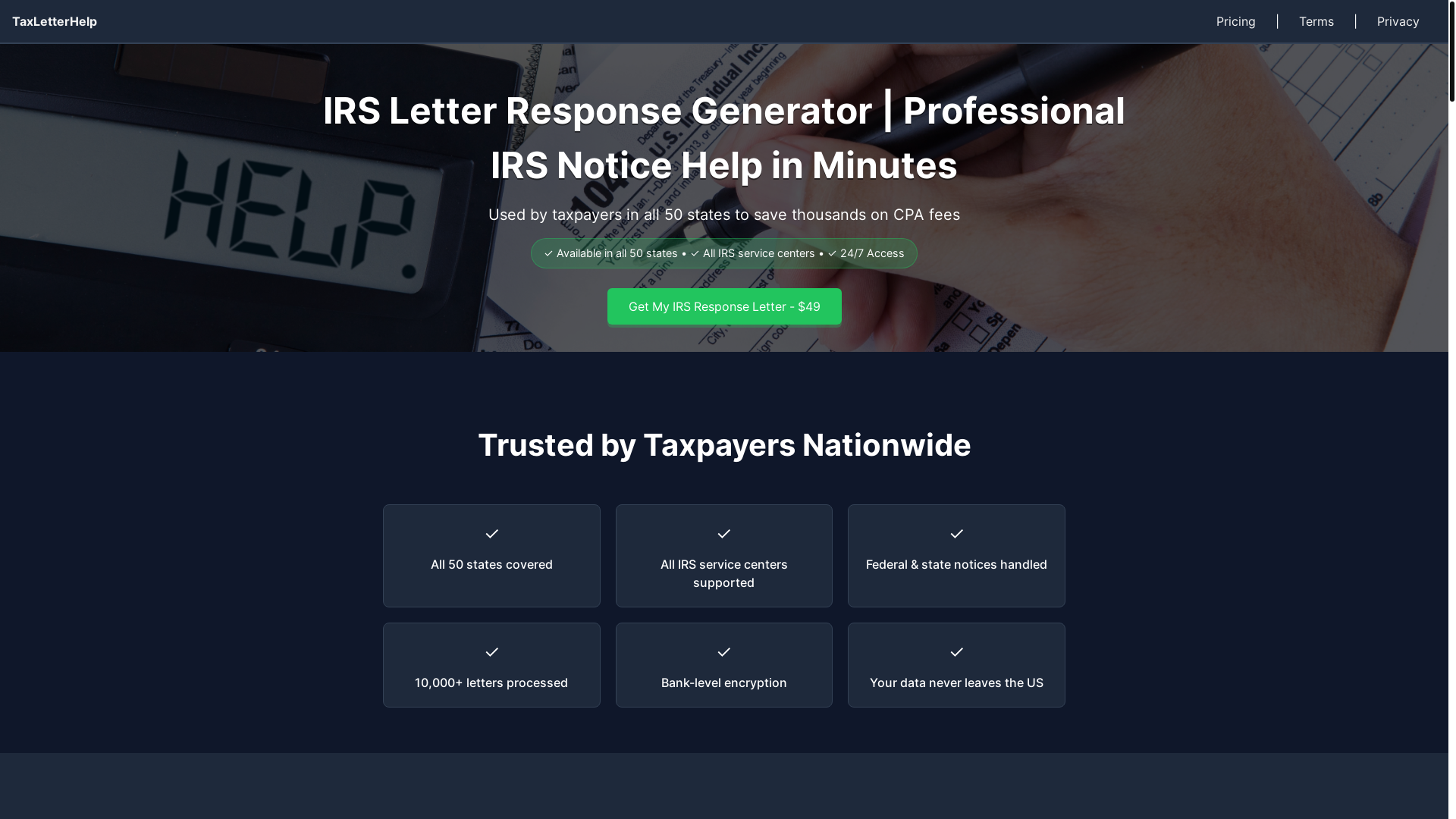 website screenshot of https://taxletterhelp.pro/