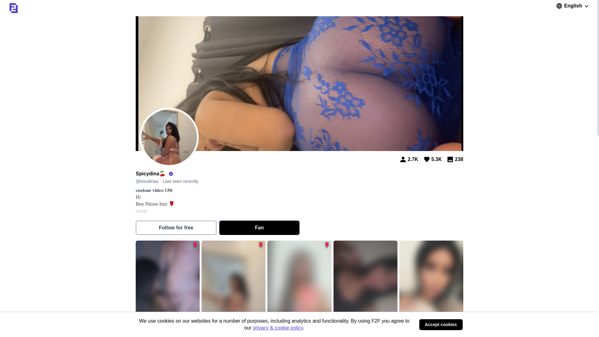 website screenshot of https://f2f.com/kissdinaa/?tab=videos