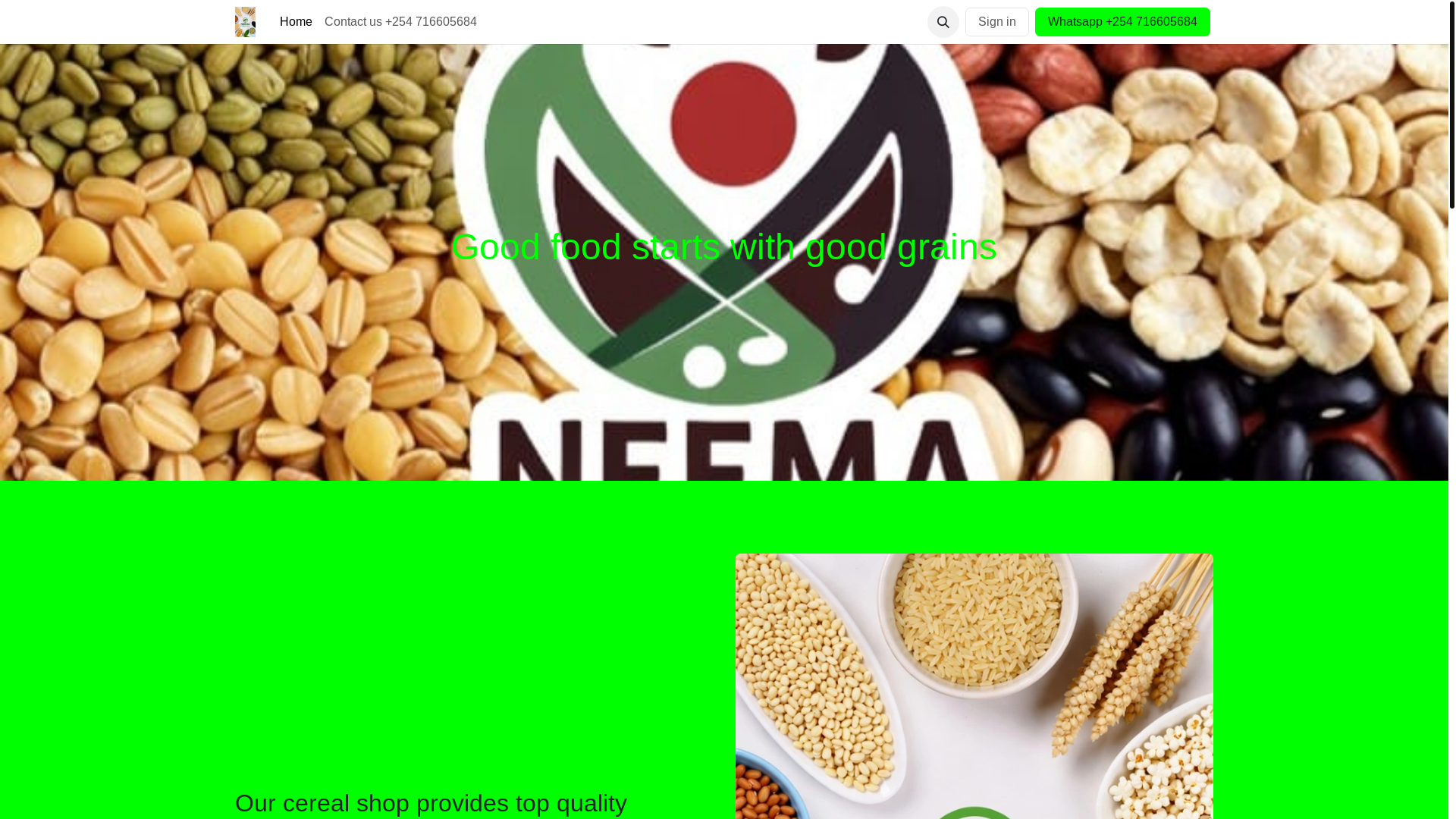 website screenshot of https://neemacereal.com/