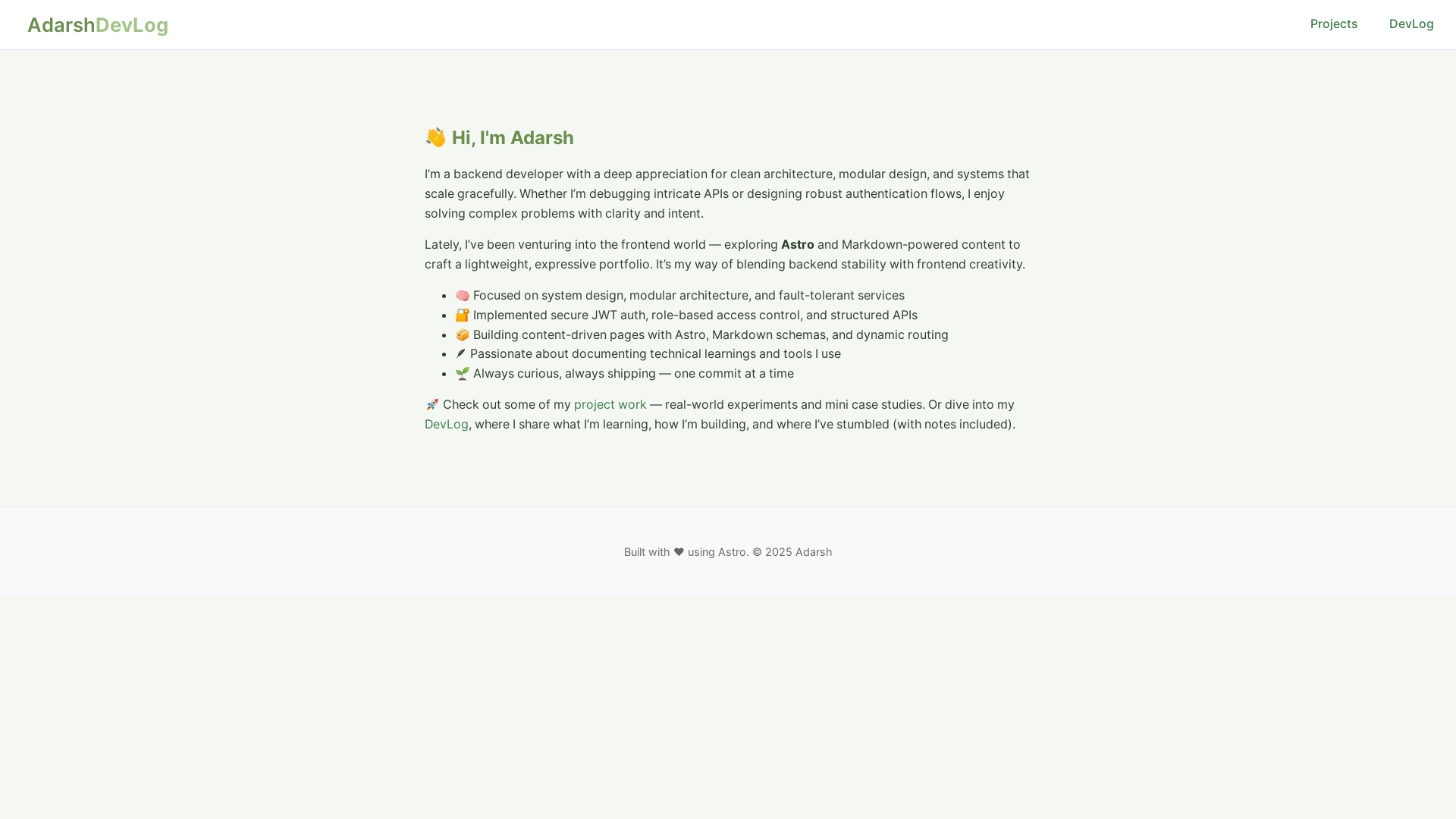 website screenshot of https://adarshdevlogs.in/