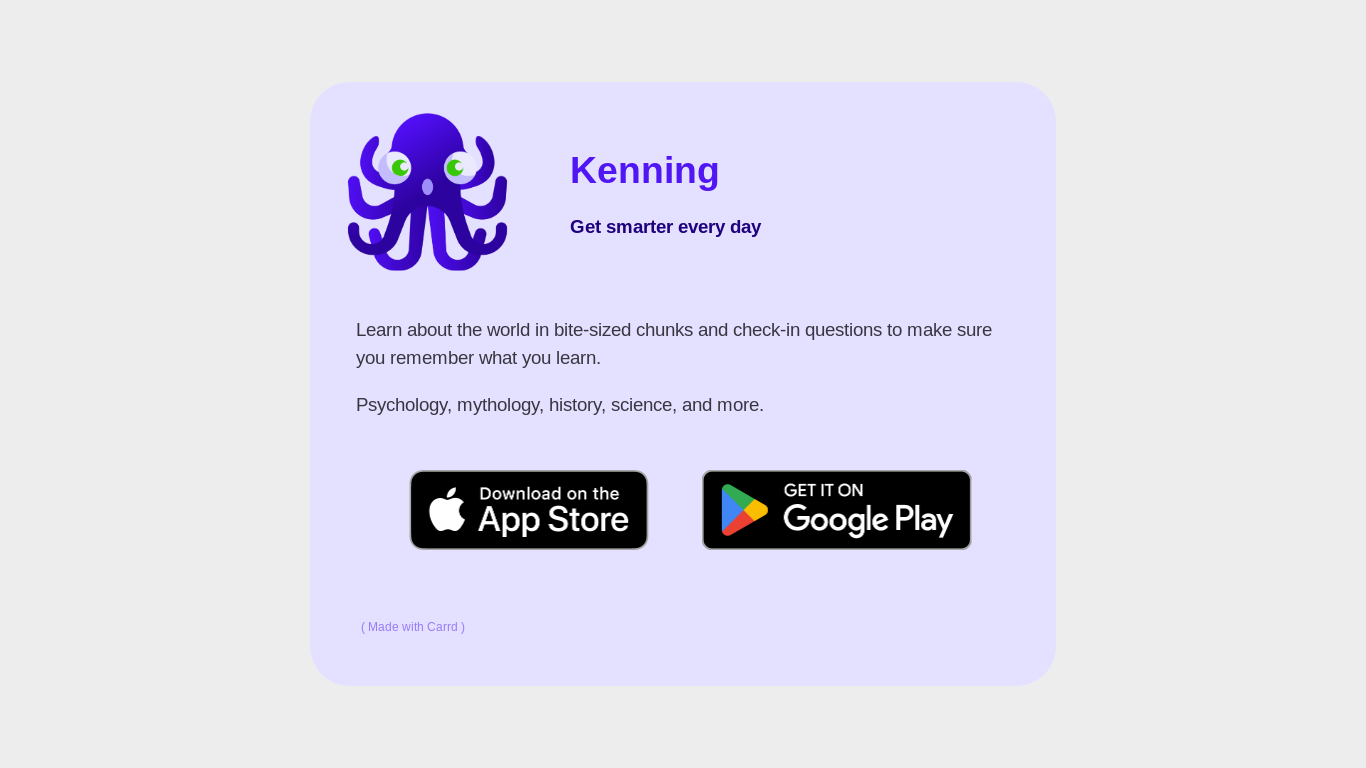 website screenshot of https://kenningapp.carrd.co/