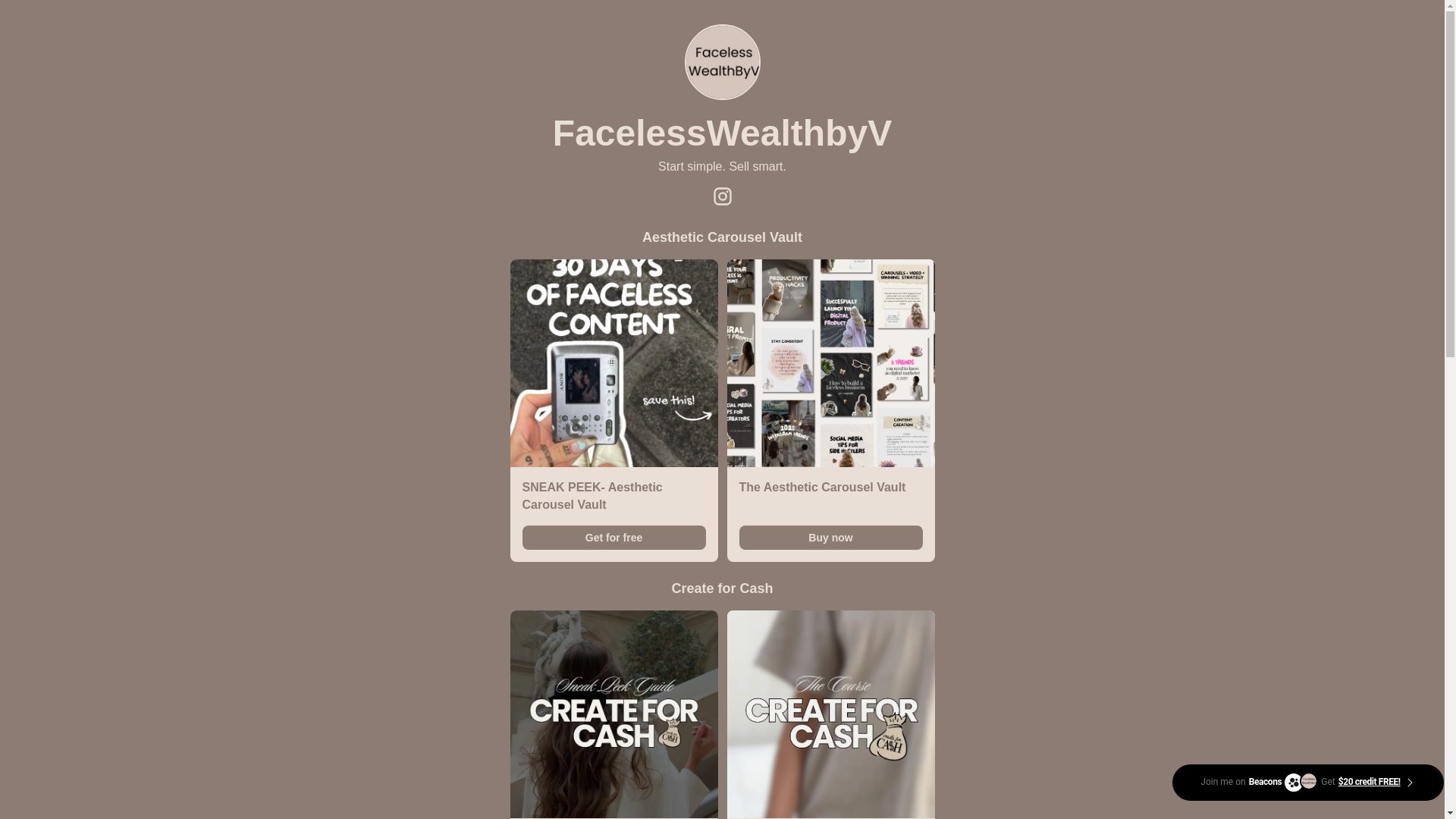 website screenshot of https://facelesswealthbyv.com/