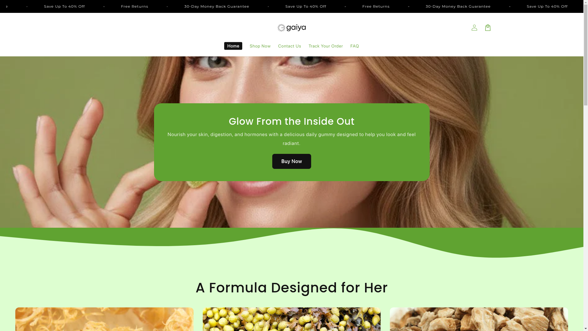 website screenshot of https://gaiyasupplements.com/