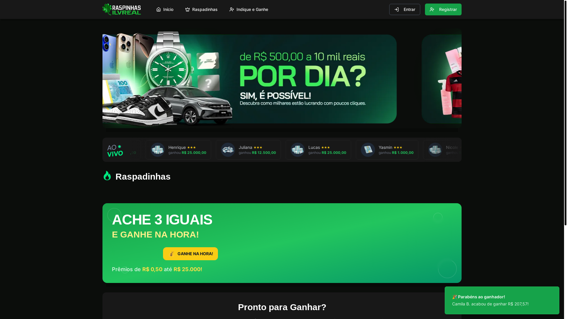 website screenshot of https://raspadinhapix.org/