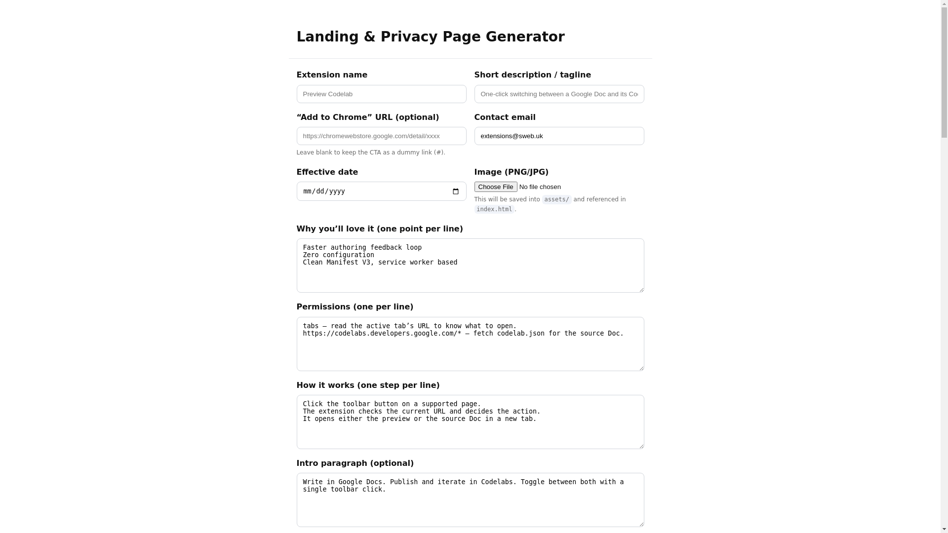 website screenshot of https://generate-extension-website.pages.dev/