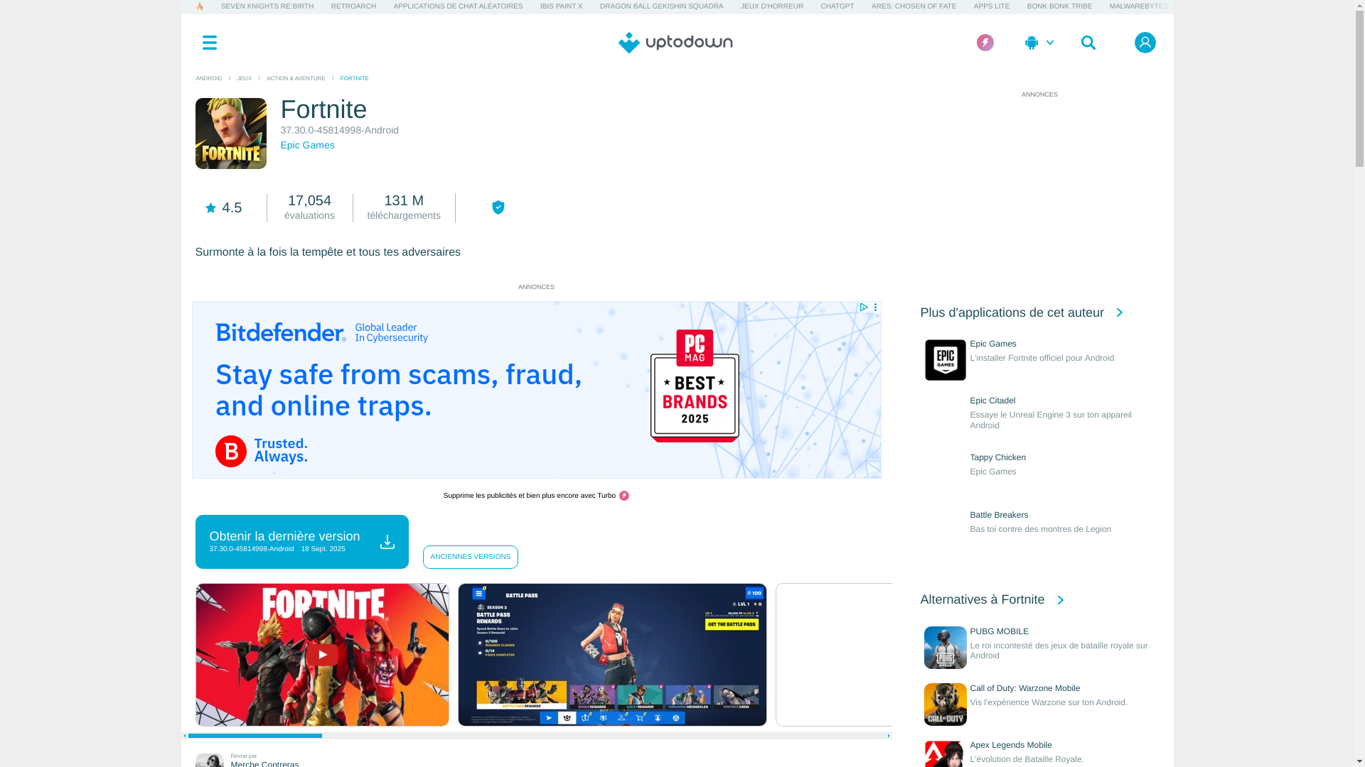 website screenshot of https://fortnite.fr.uptodown.com/