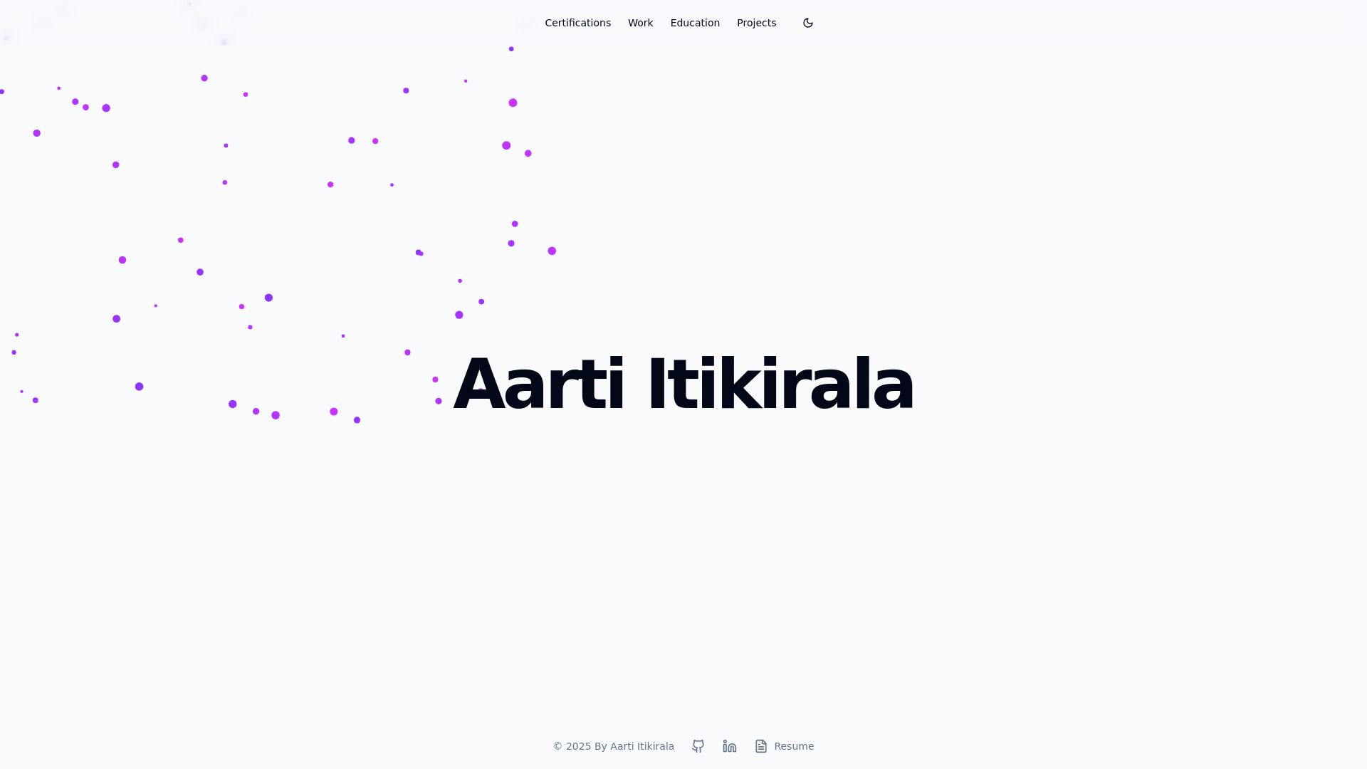 website screenshot of https://aartiitikirala.com/
