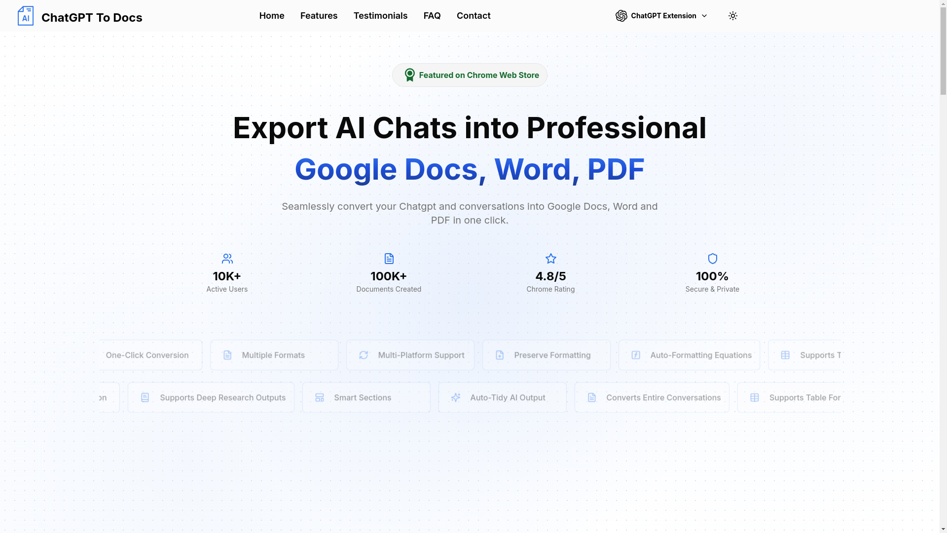 website screenshot of https://chatgpttodocs.com/