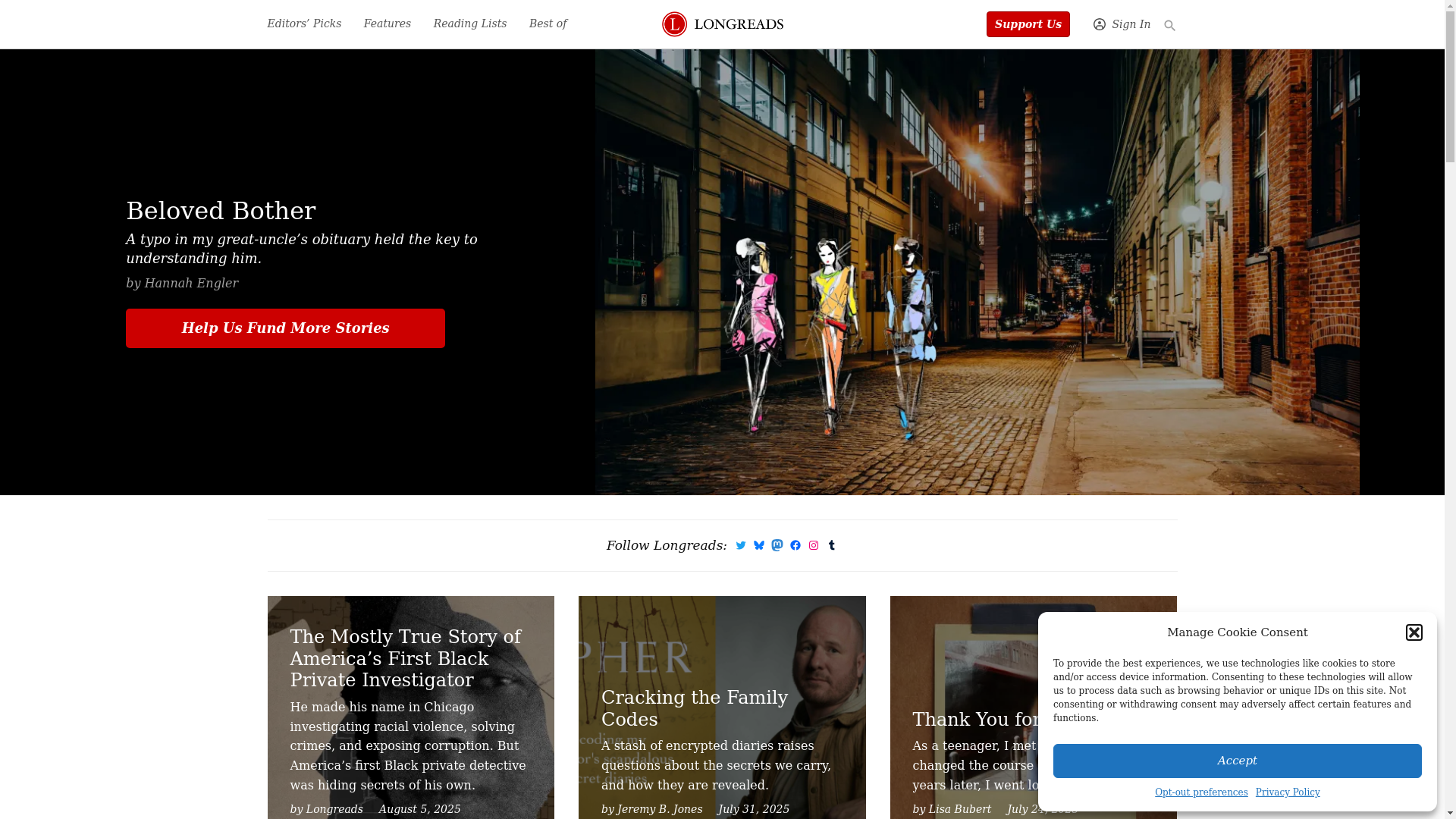 website screenshot of https://longreads.com/