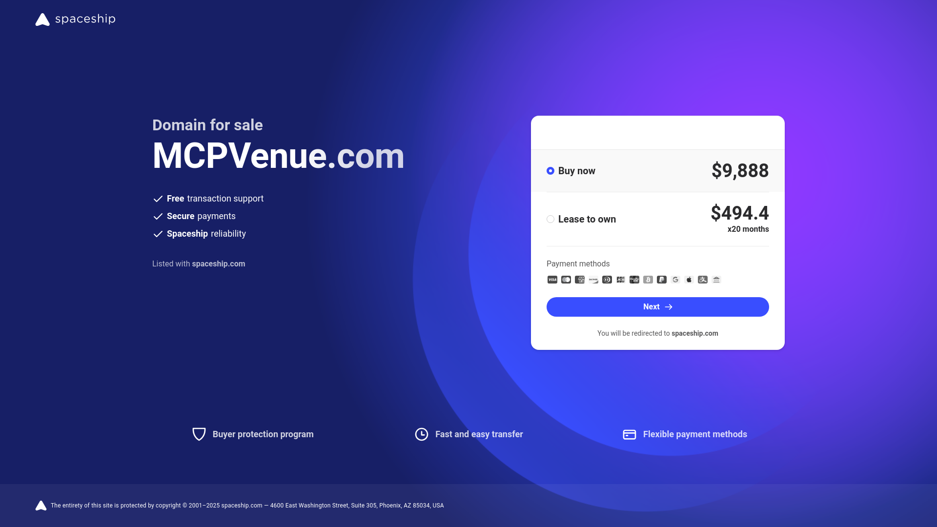 website screenshot of https://mcpvenue.com/