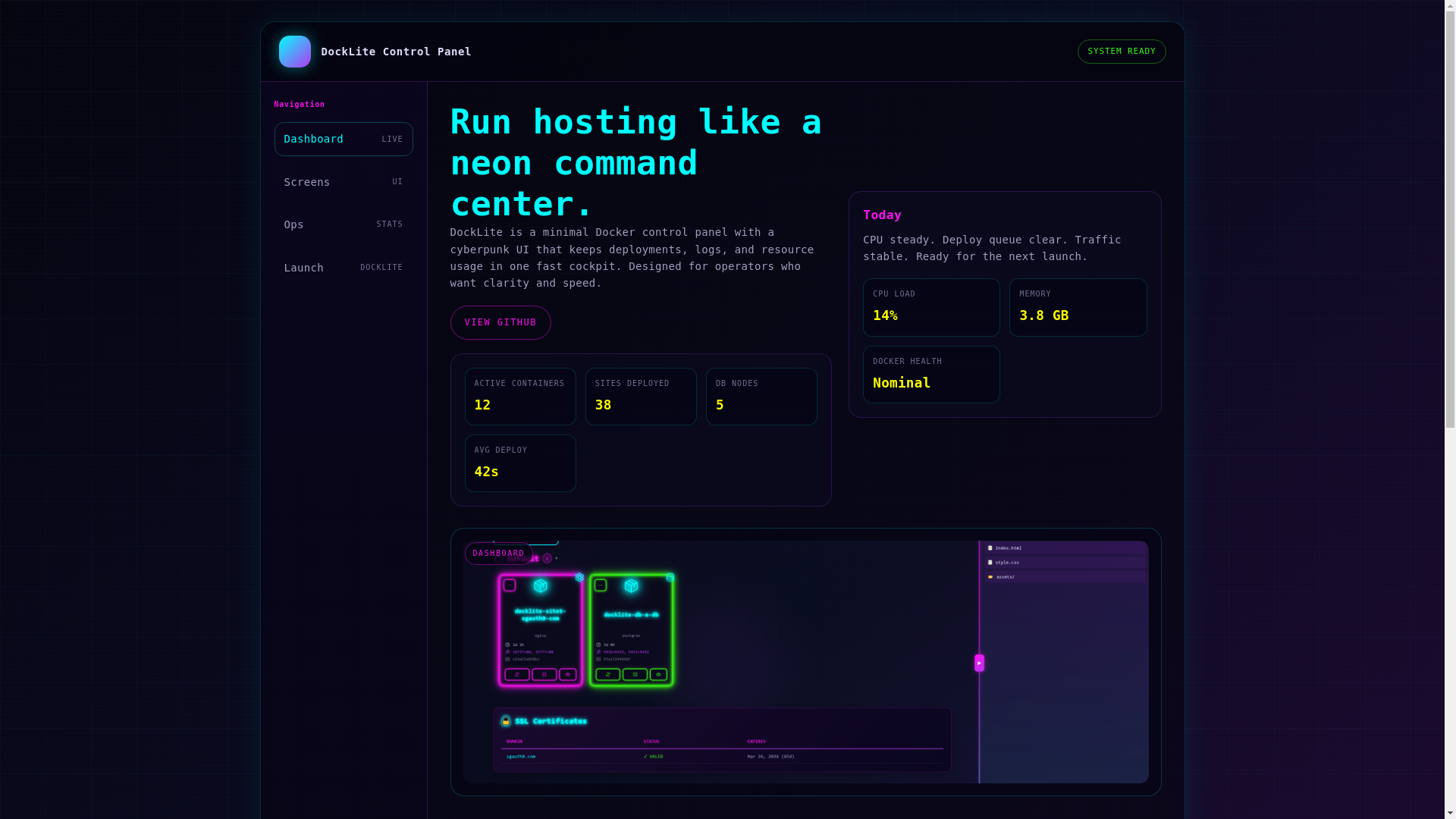 website screenshot of https://docklite.org/