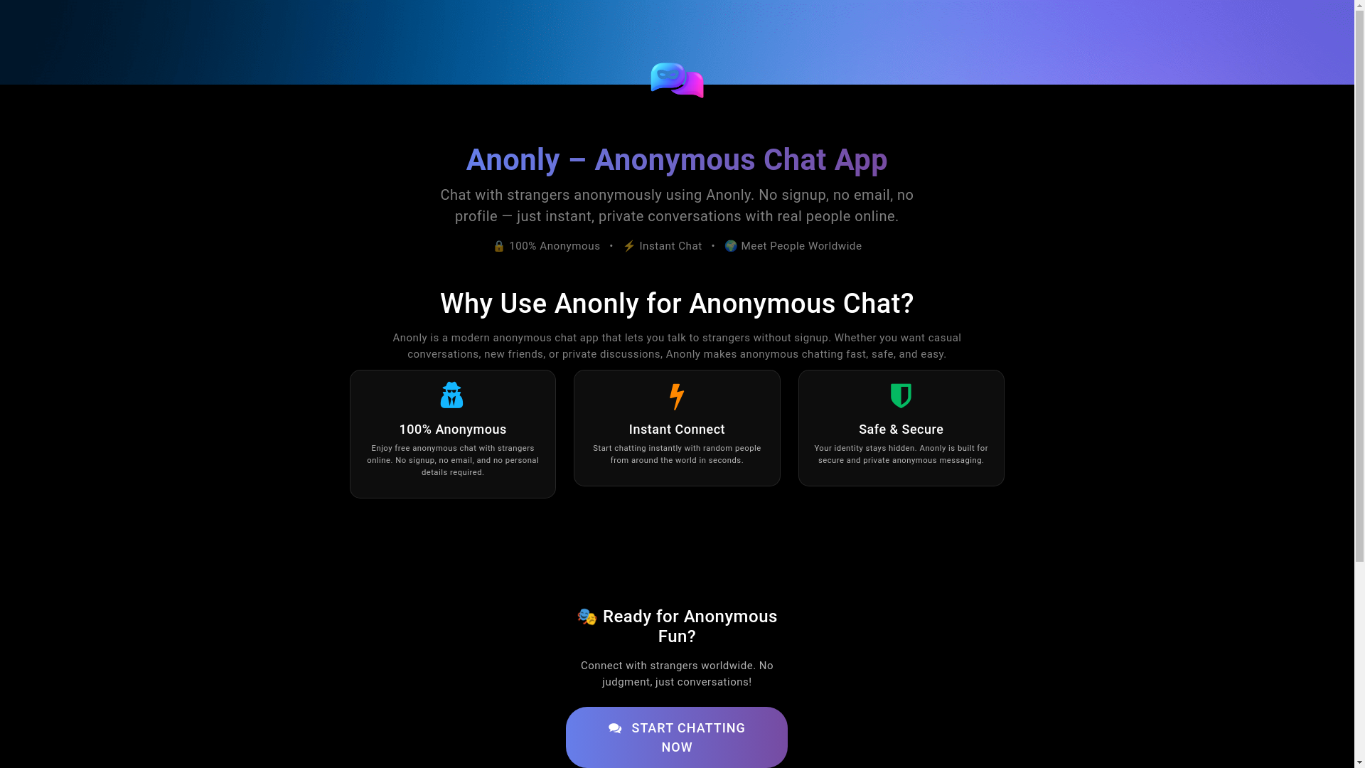 website screenshot of https://anonly.app/