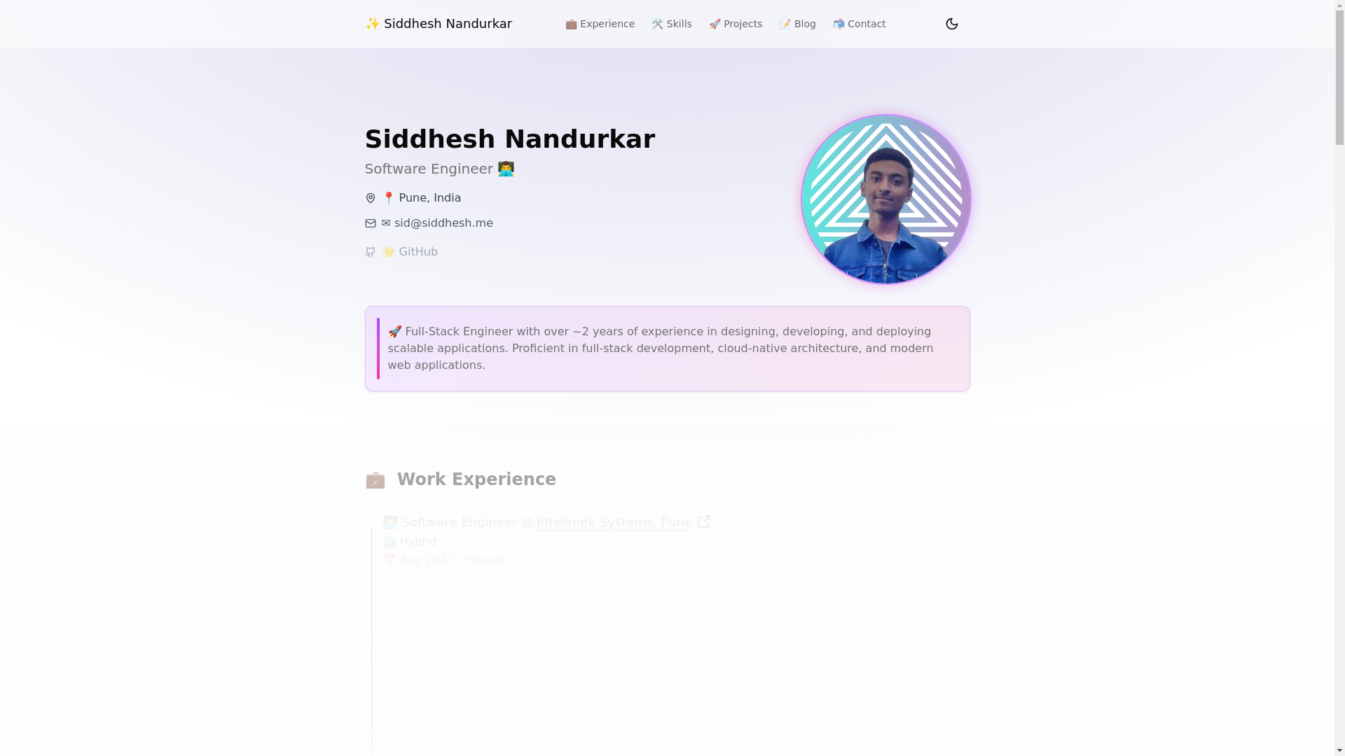 website screenshot of https://siddheshnan.pages.dev/