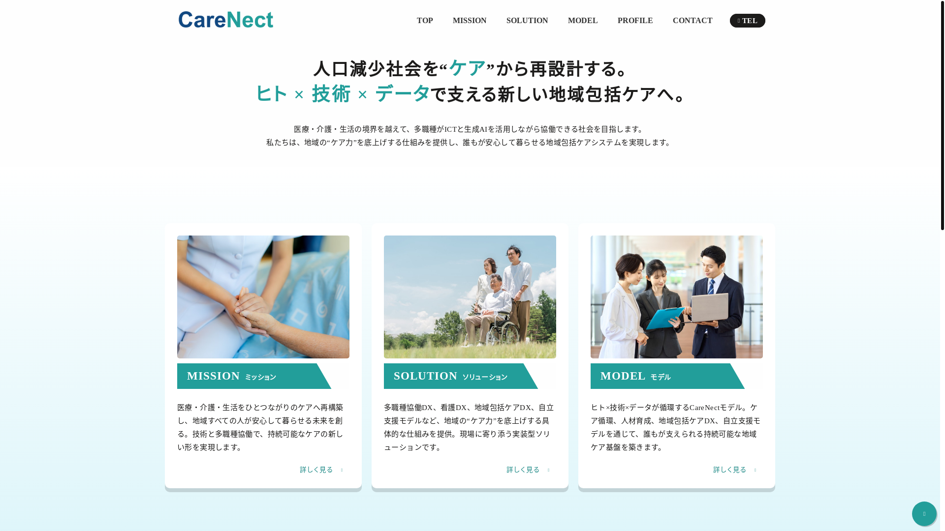 website screenshot of https://carenect.jp/