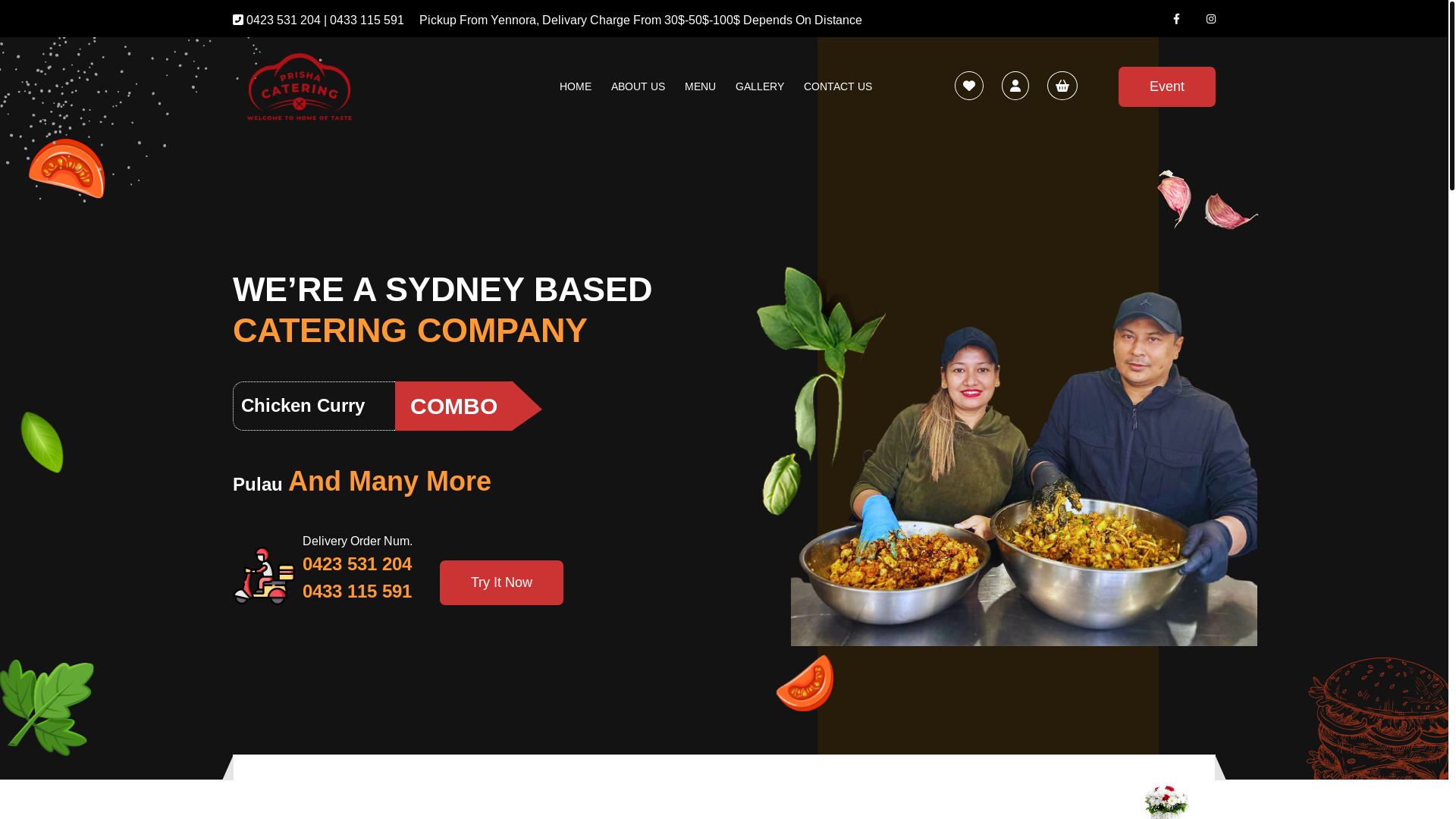 website screenshot of https://prishacateringandevents.com.au/