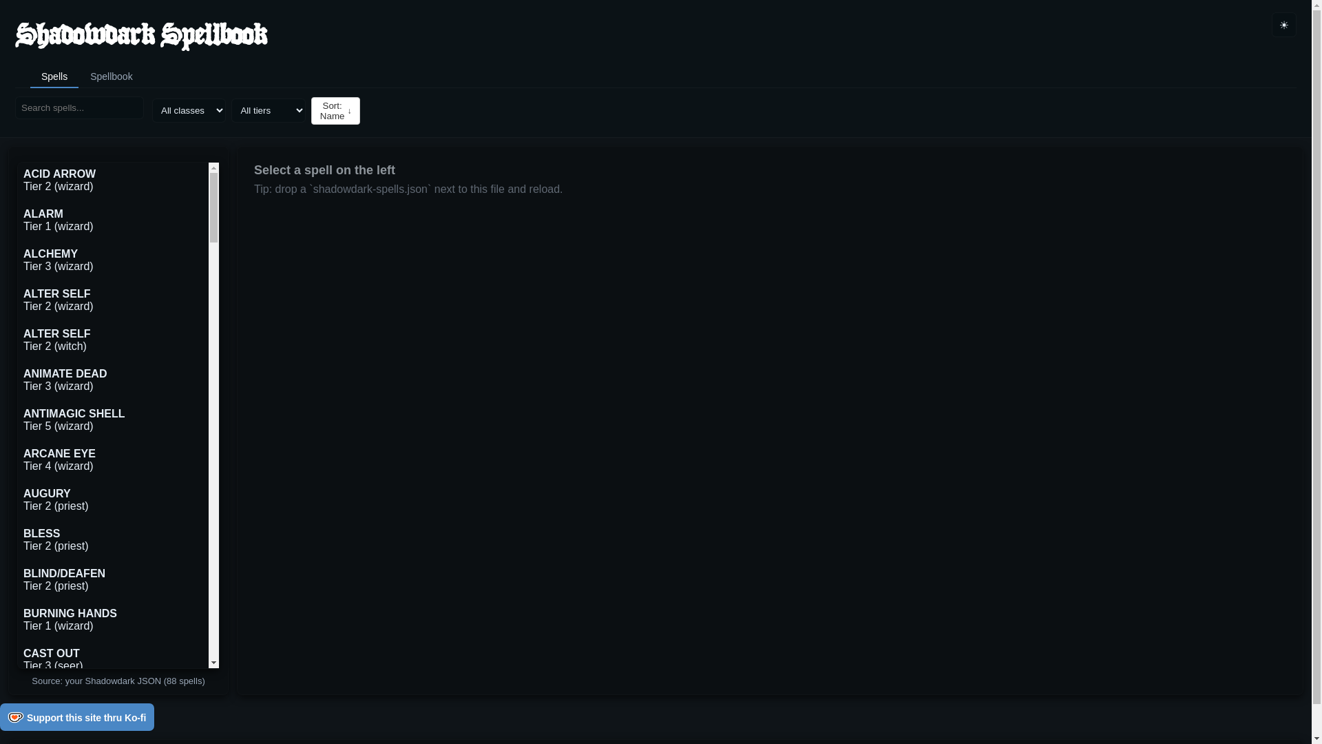 website screenshot of https://shadowdarkspells.pages.dev/