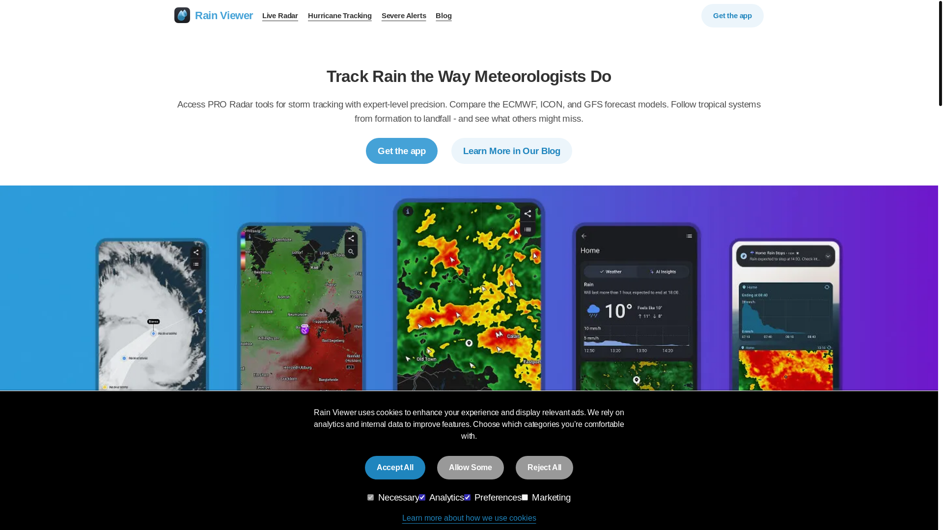 website screenshot of https://rainviewer.com