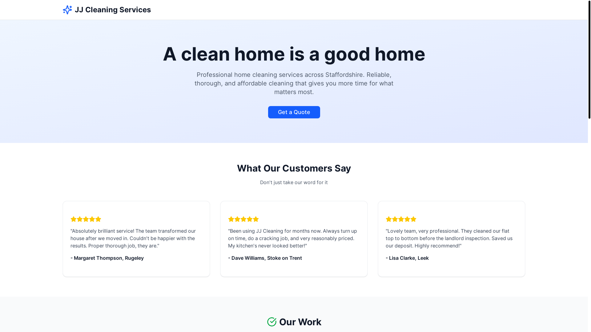 website screenshot of https://jjclean.me/