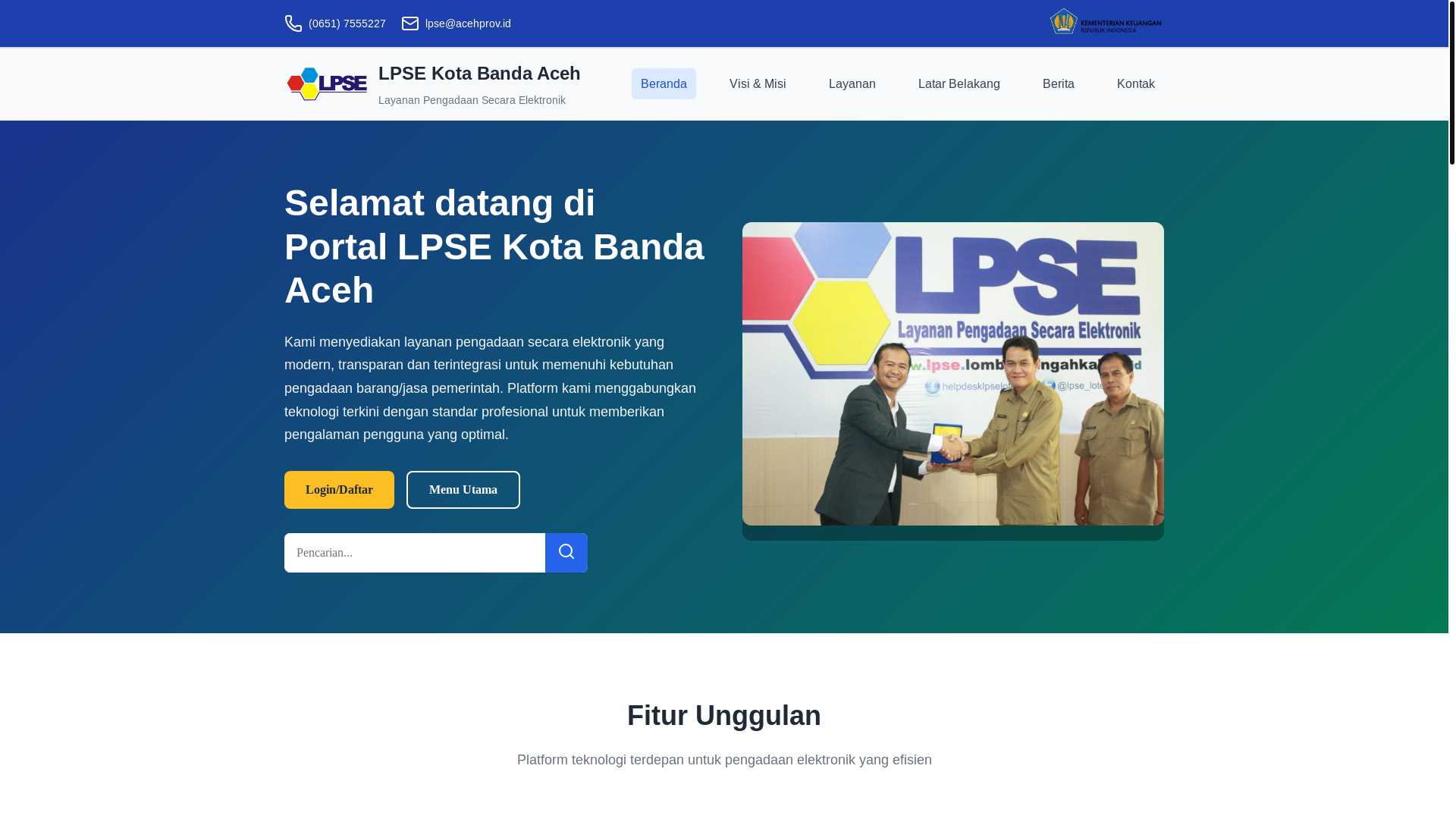 website screenshot of https://lpseprovaceh.id/