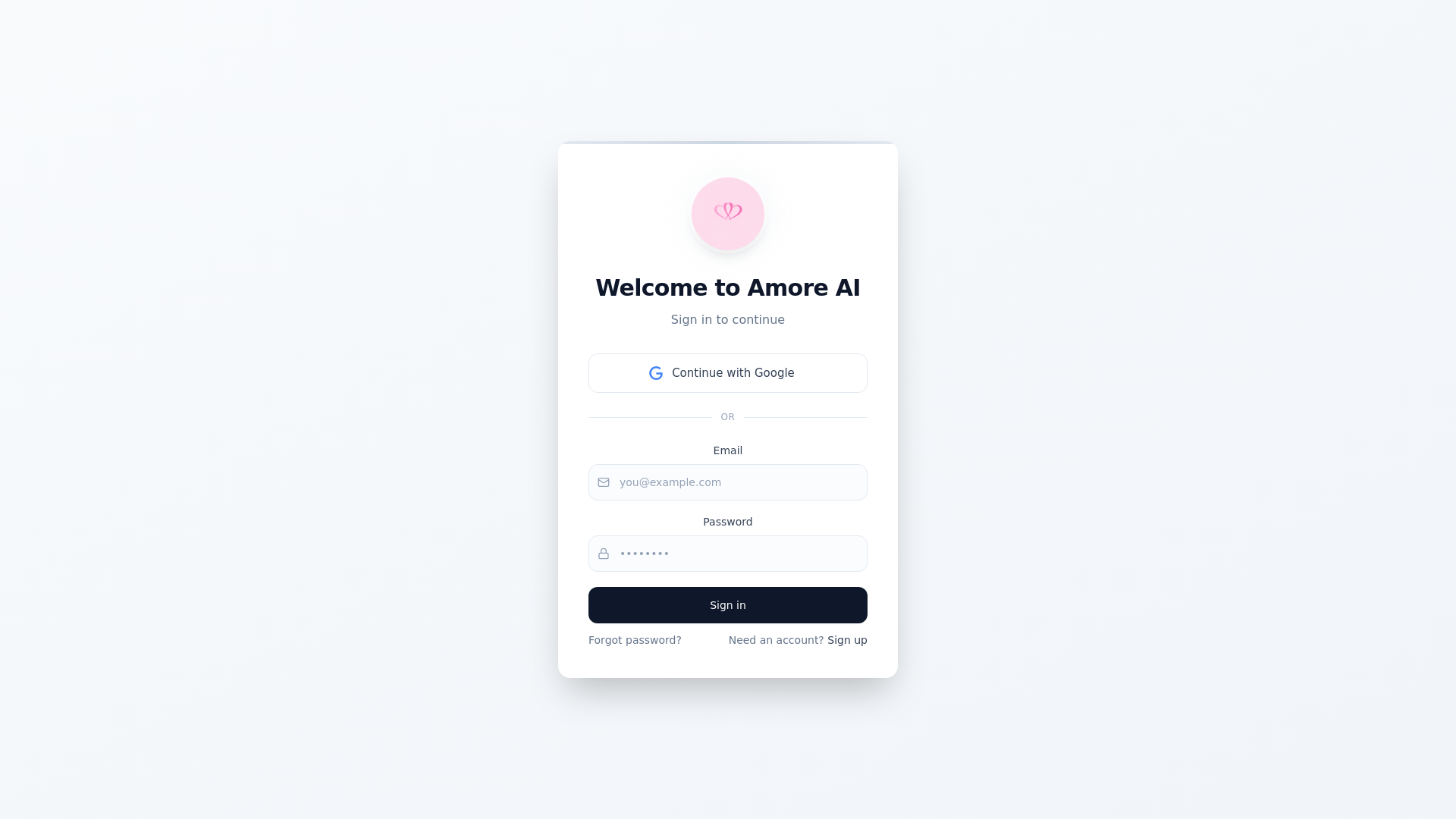 website screenshot of https://amoreai.io/