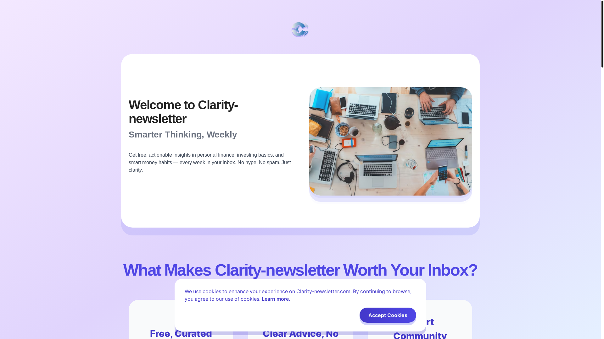 website screenshot of https://clarity-newsletter.com/