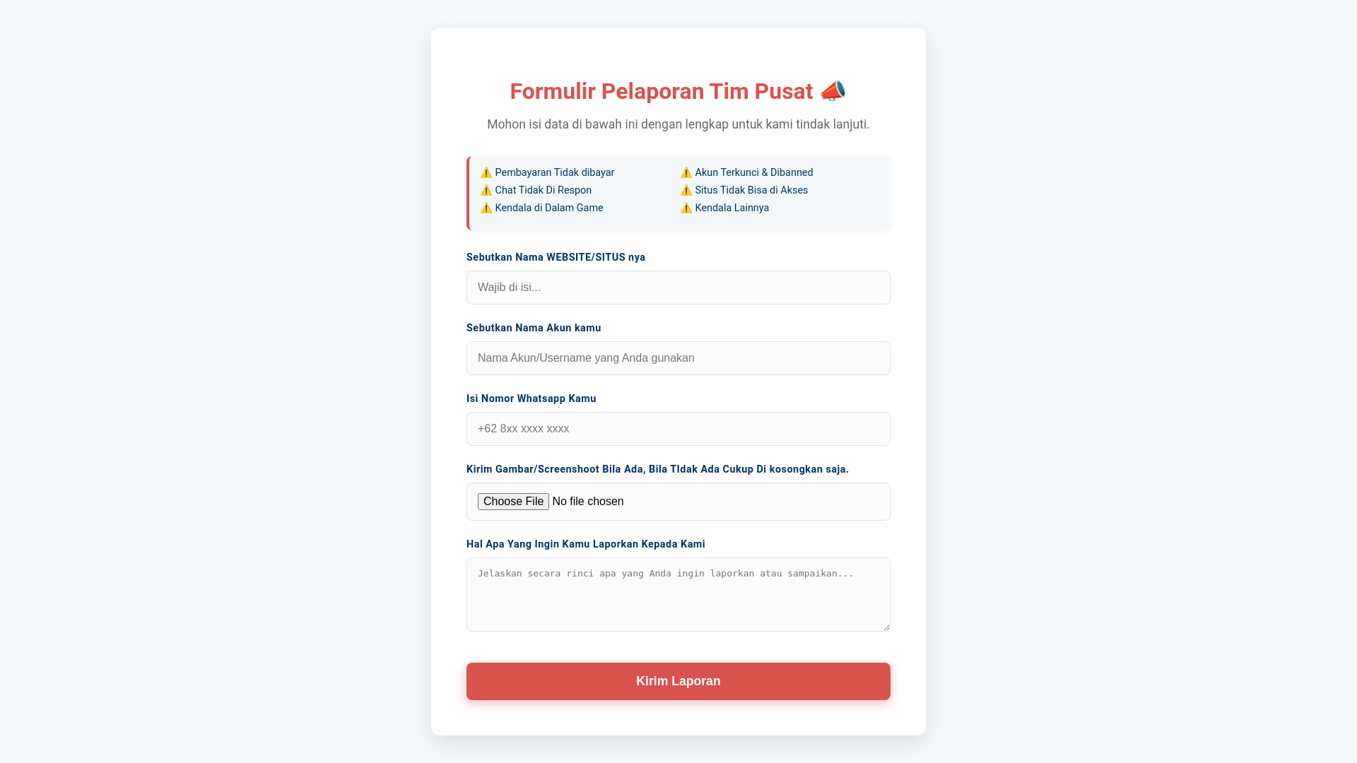 website screenshot of https://laporpusat.site/