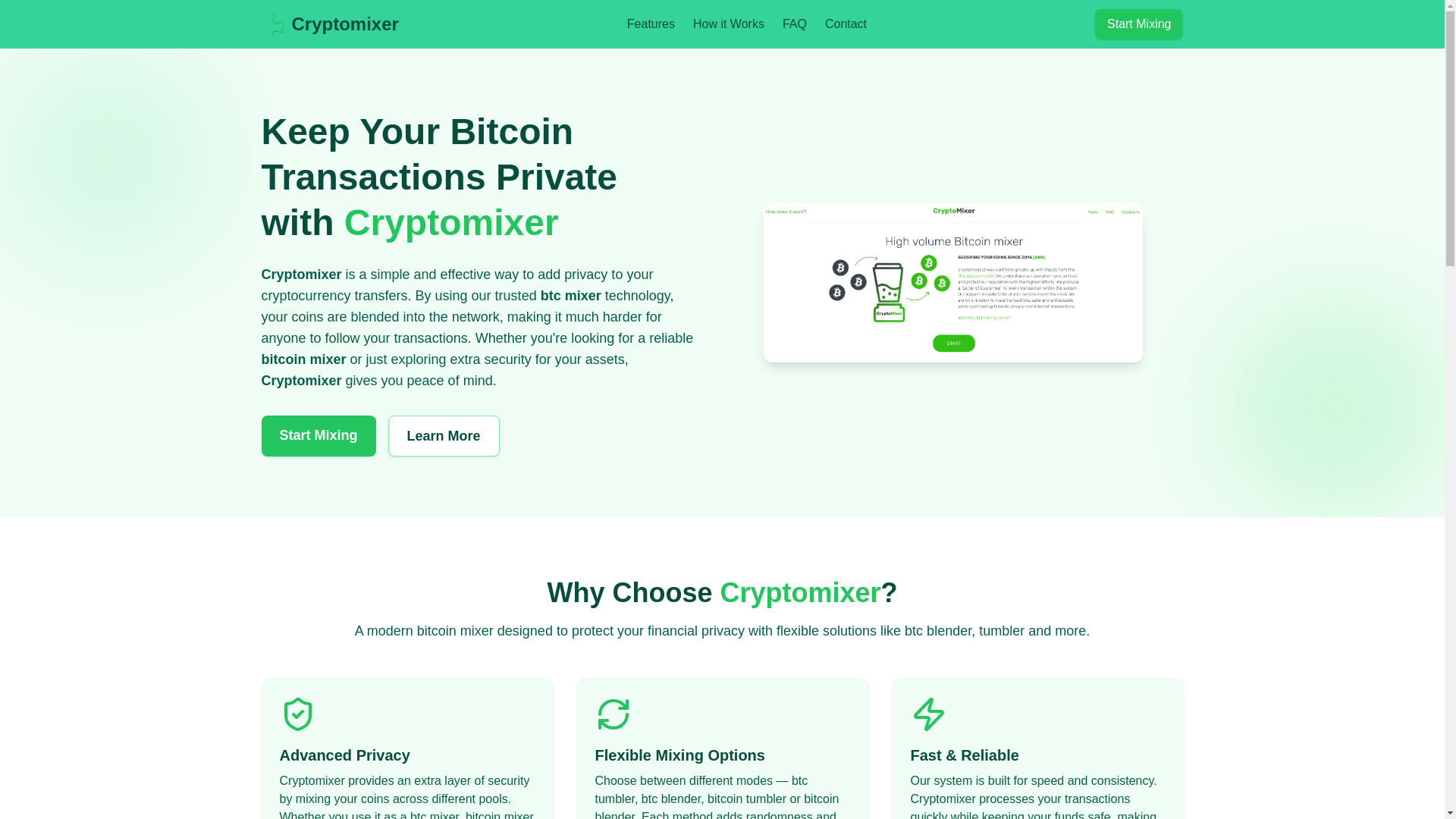 website screenshot of https://cryptomixerbtc.net/