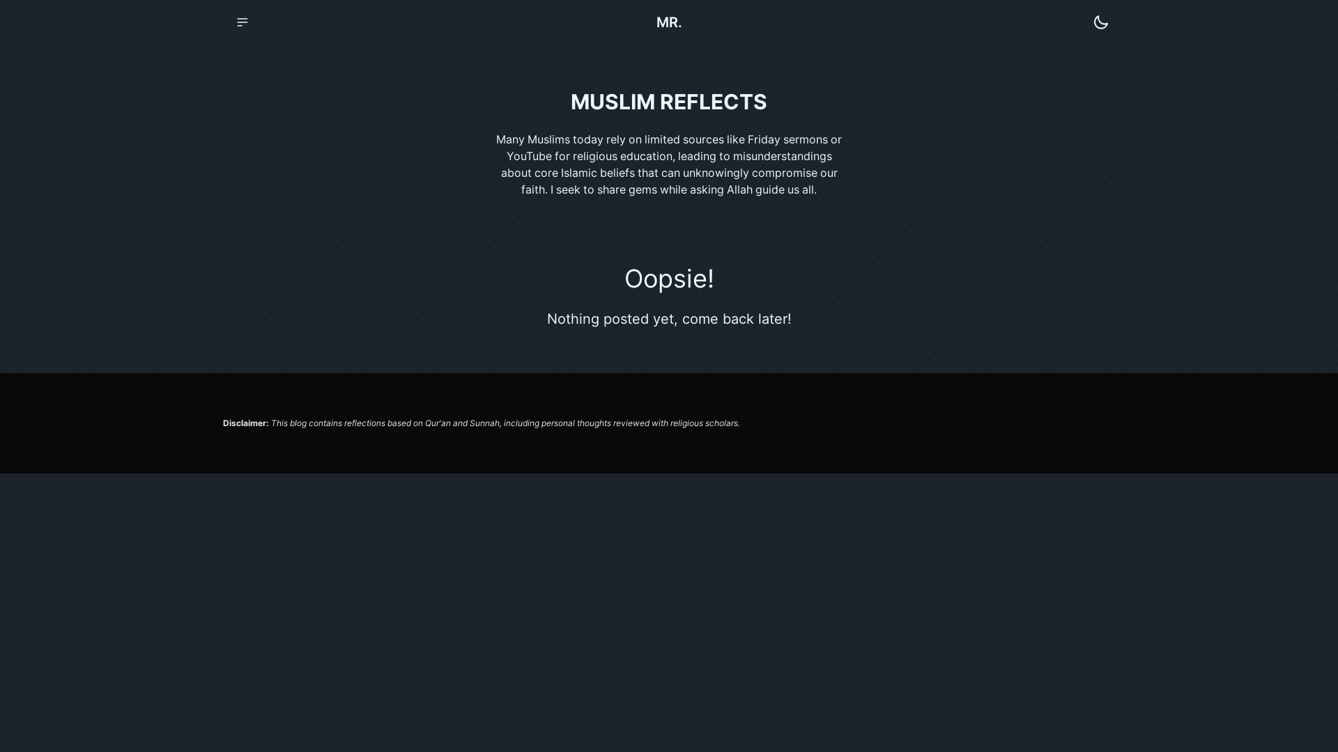 website screenshot of https://muslimreflects.com/
