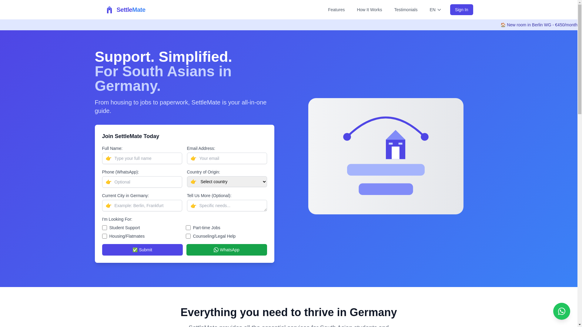 website screenshot of https://settlemate.de/