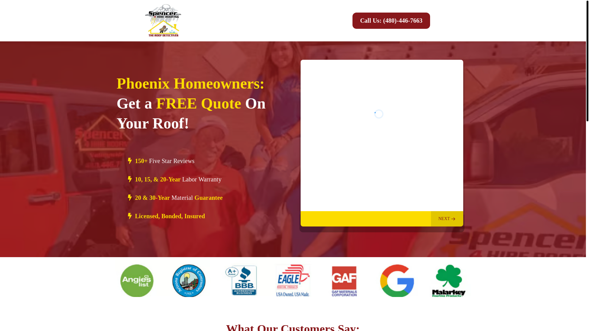 website screenshot of https://spencer4hireroofingfunnel.com/