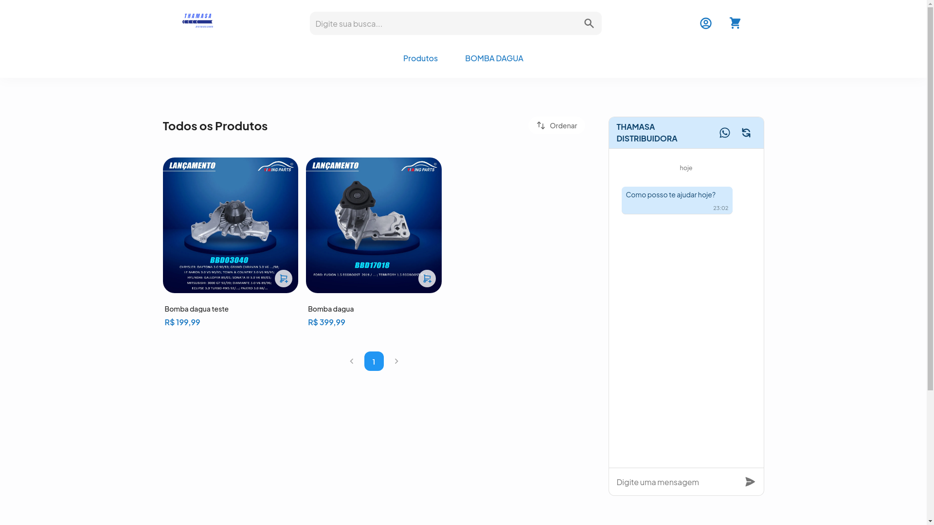 website screenshot of https://thamasadistribuidora.com.br/