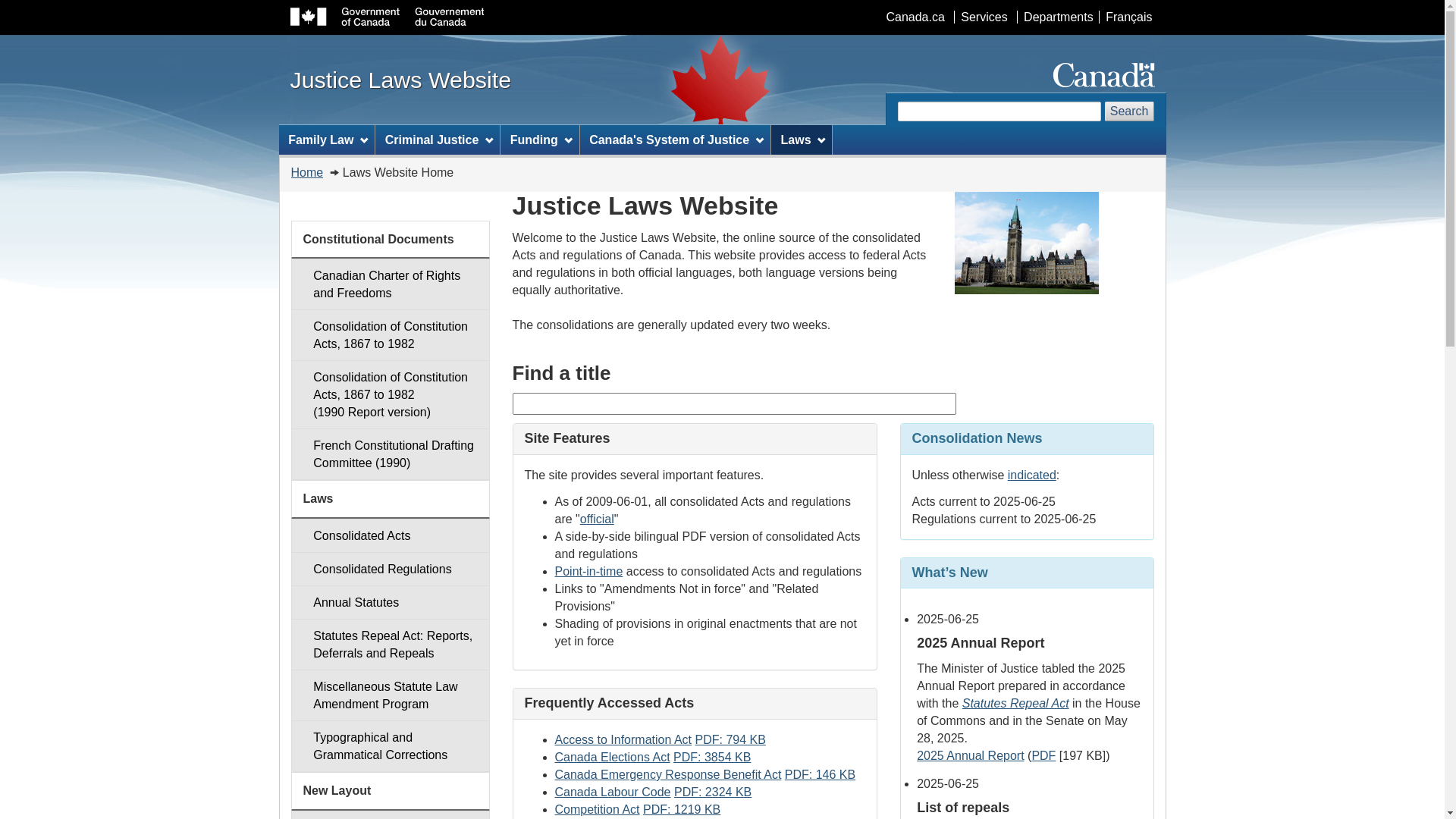website screenshot of https://laws-lois.justice.gc.ca/eng/
