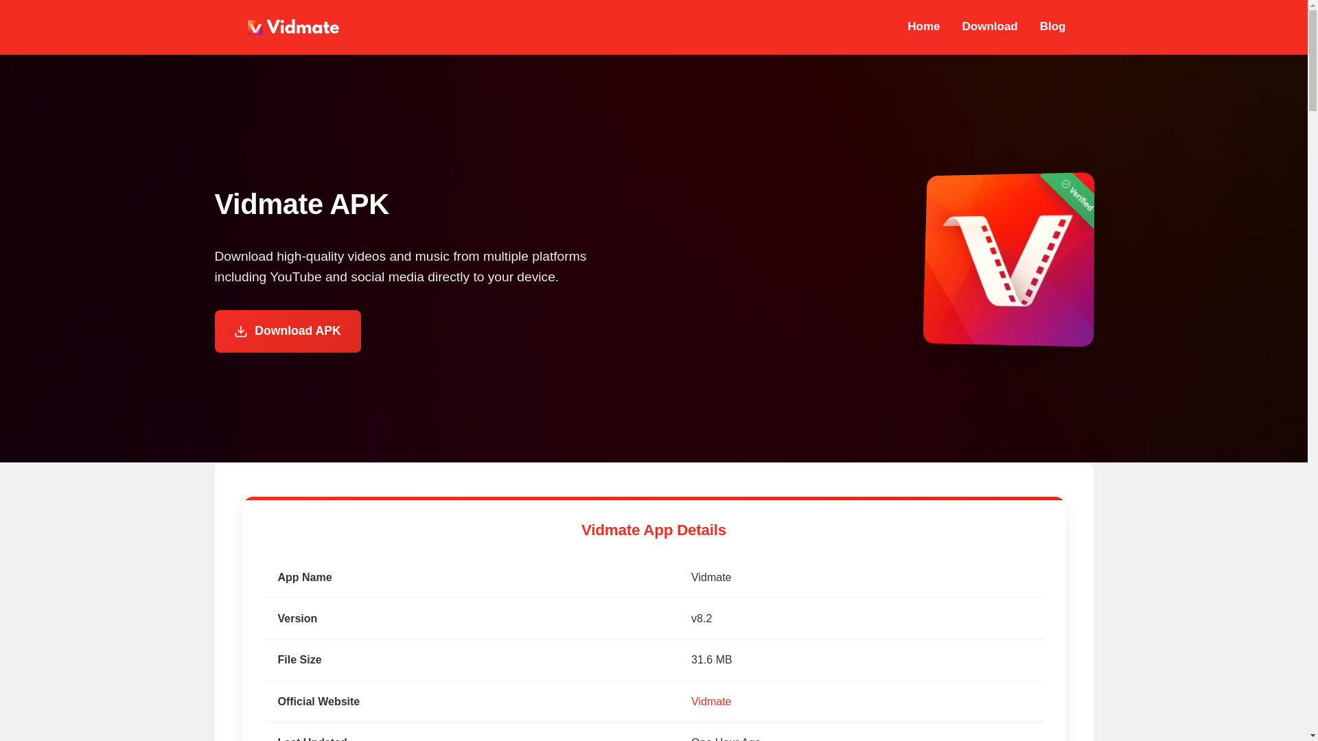 website screenshot of https://vidmate-in.com/