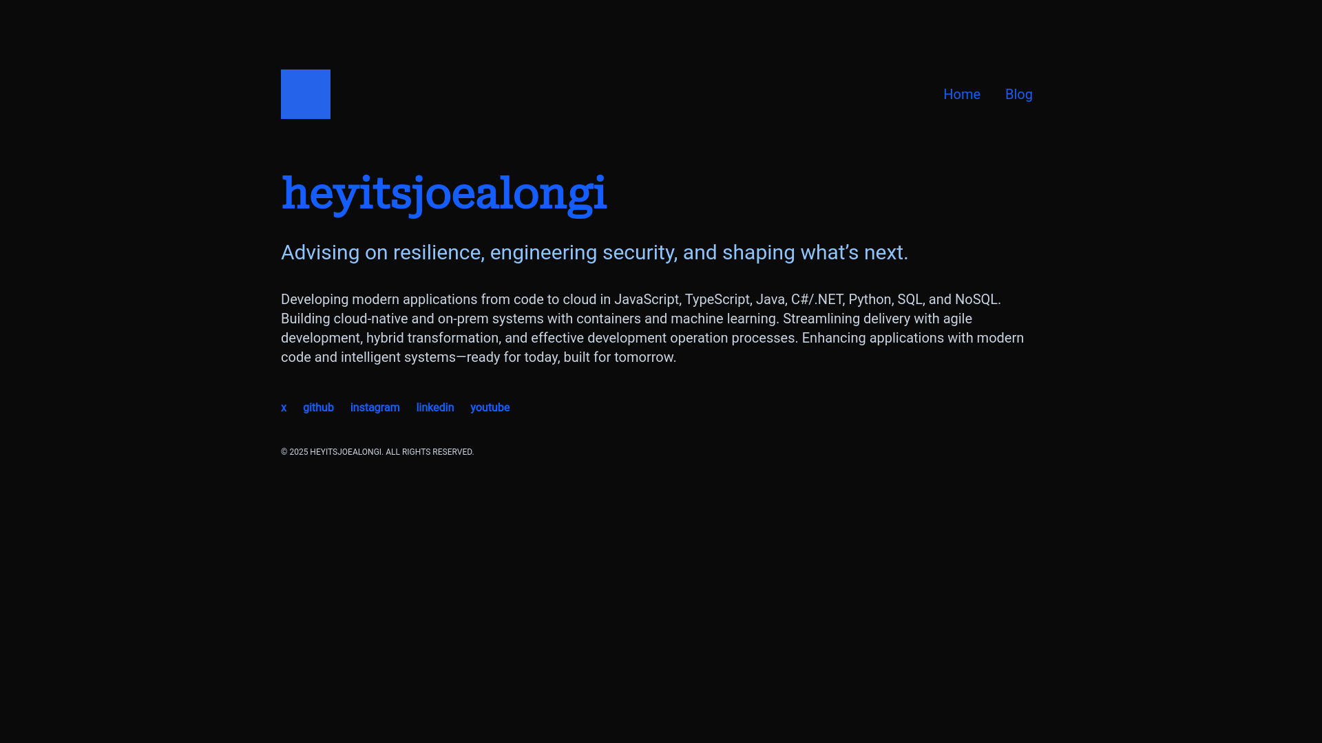 website screenshot of https://heyitsjoealongi.net/