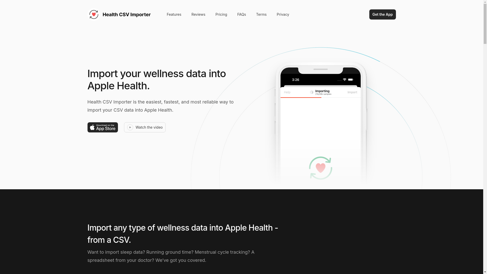 website screenshot of https://healthimport.app/