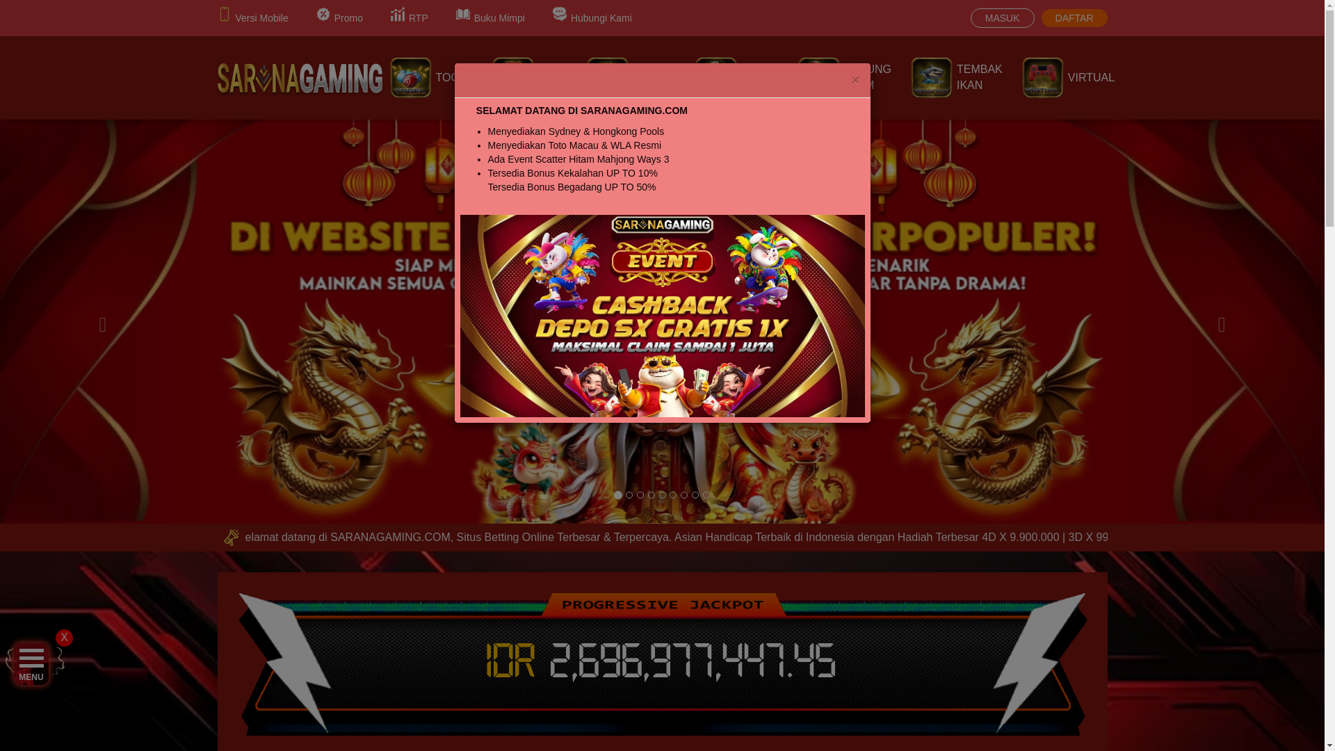 website screenshot of https://saranagaming.life/