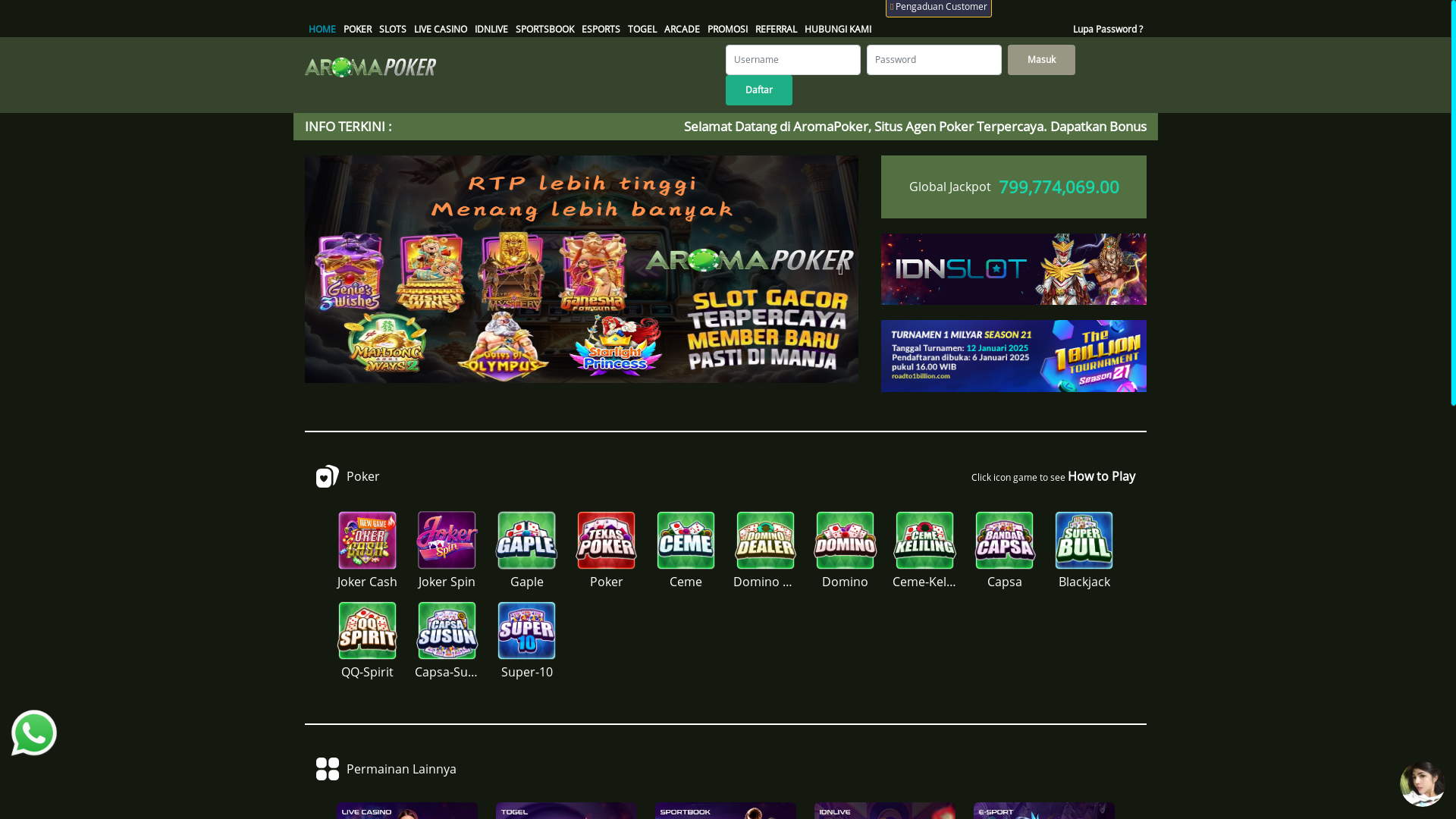 website screenshot of https://aromapokerwit.com/